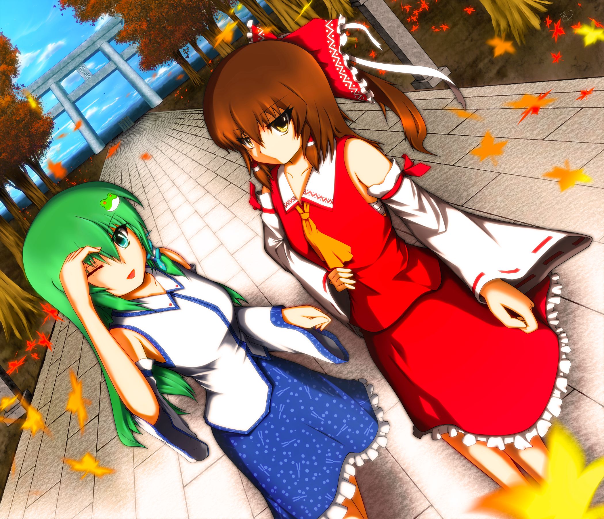 Санае Тохо. Reimu and Sanae. Sanae kochiya x reimu hakurei. Санаэ Котия и Рейму Хакурей.