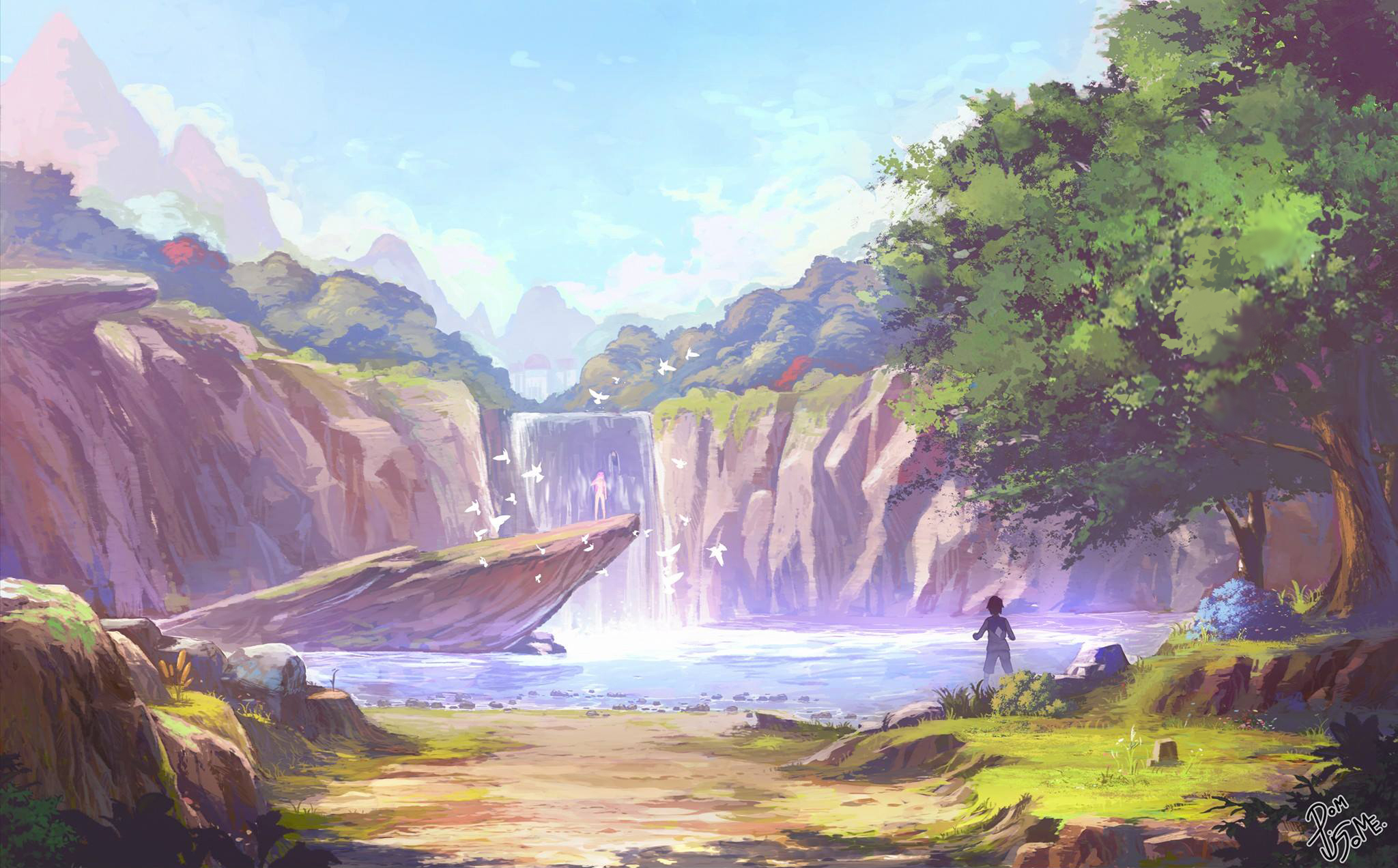 Wallpaper : Hunter x Hunter, waterfall, trees, water, rocks, clouds, anime,  Anime screenshot 1920x1080 - wuchen001 - 2267366 - HD Wallpapers - WallHere