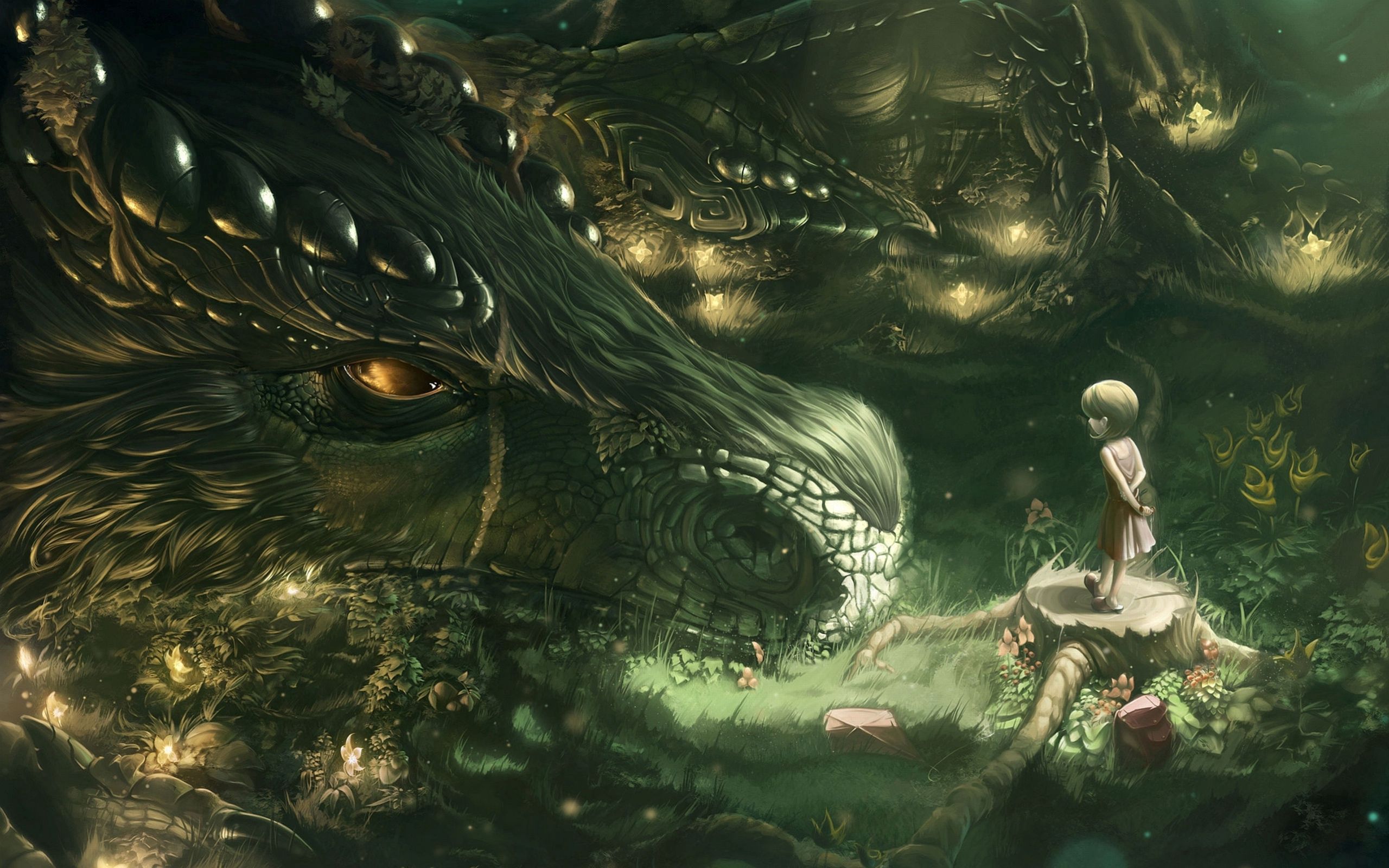 Free download wallpaper Fantasy, Forest, Dragon, Girl, Art on your PC desktop