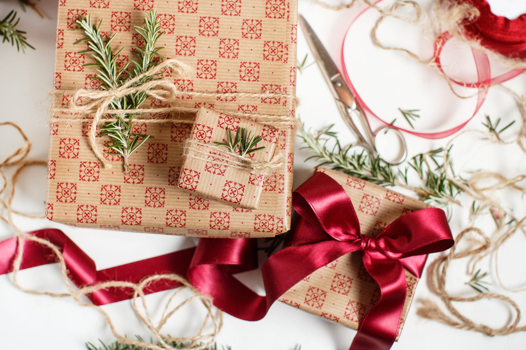 holiday, christmas, box, gift, ribbon, scissors phone wallpaper