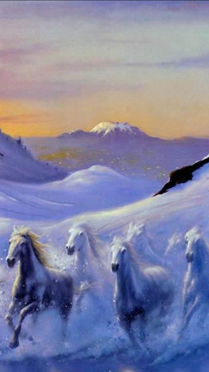 animal, horse, avalanche, snow, mountain