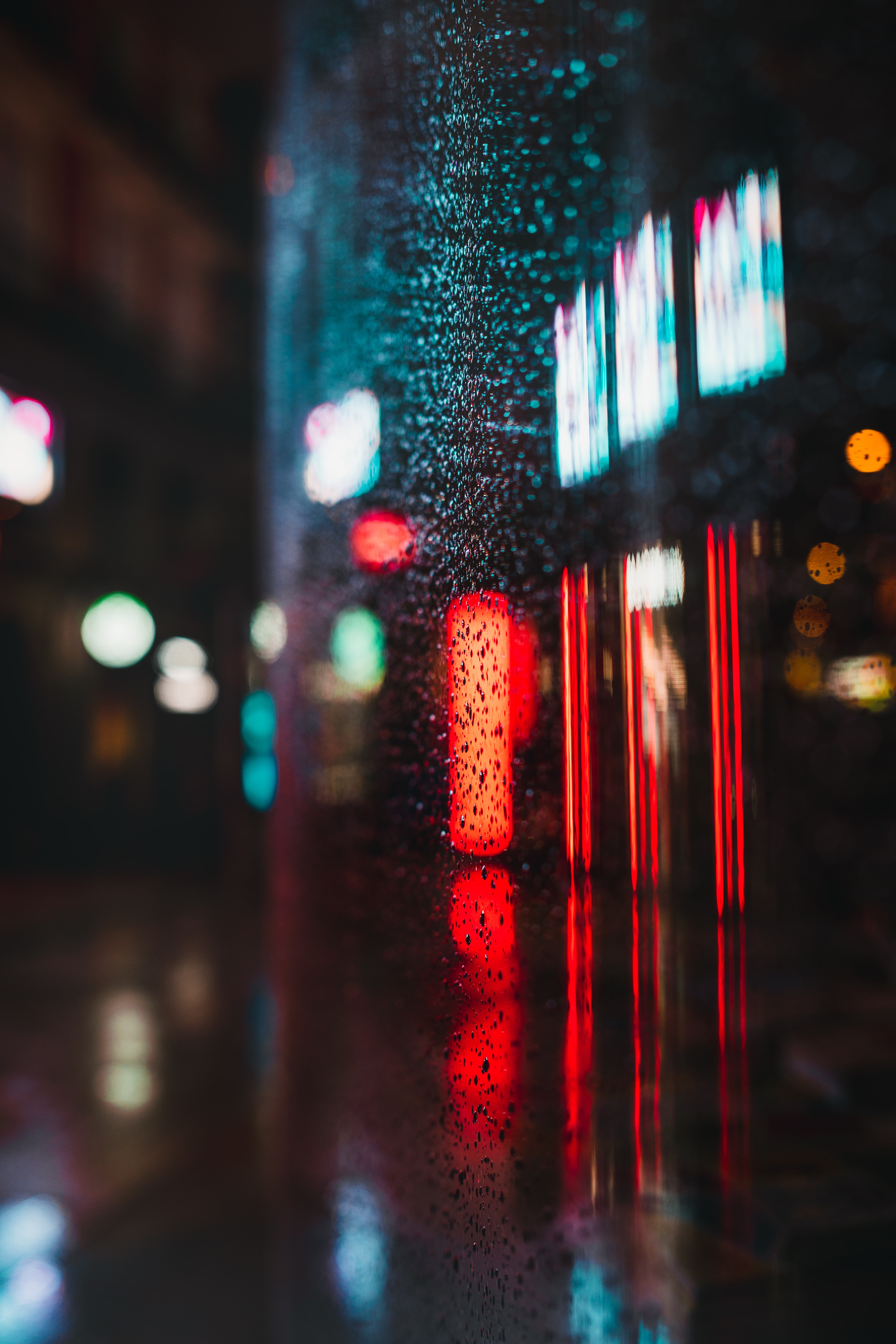 reflection, neon, macro, drops, lights, glass HD wallpaper