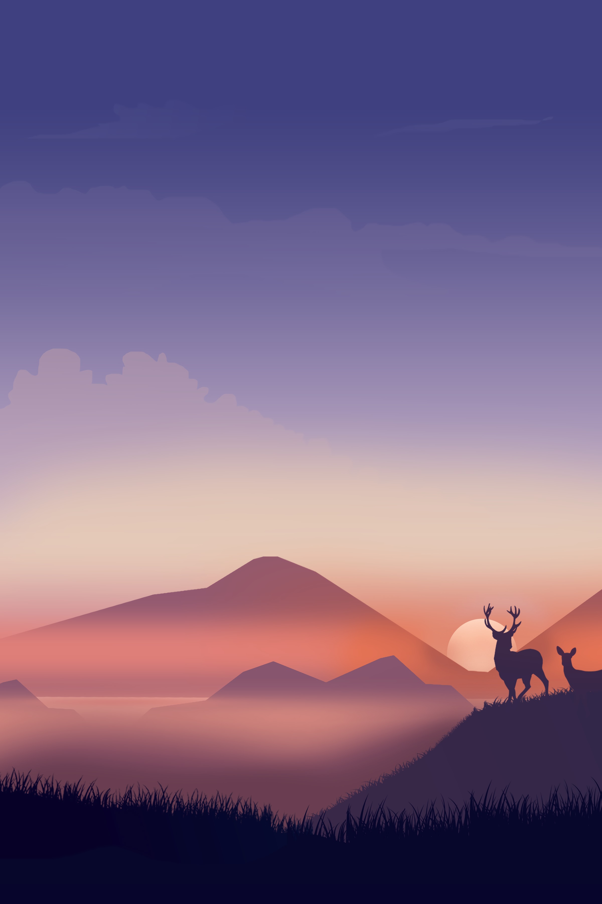 vector, art, deers, silhouettes, wildlife download HD wallpaper