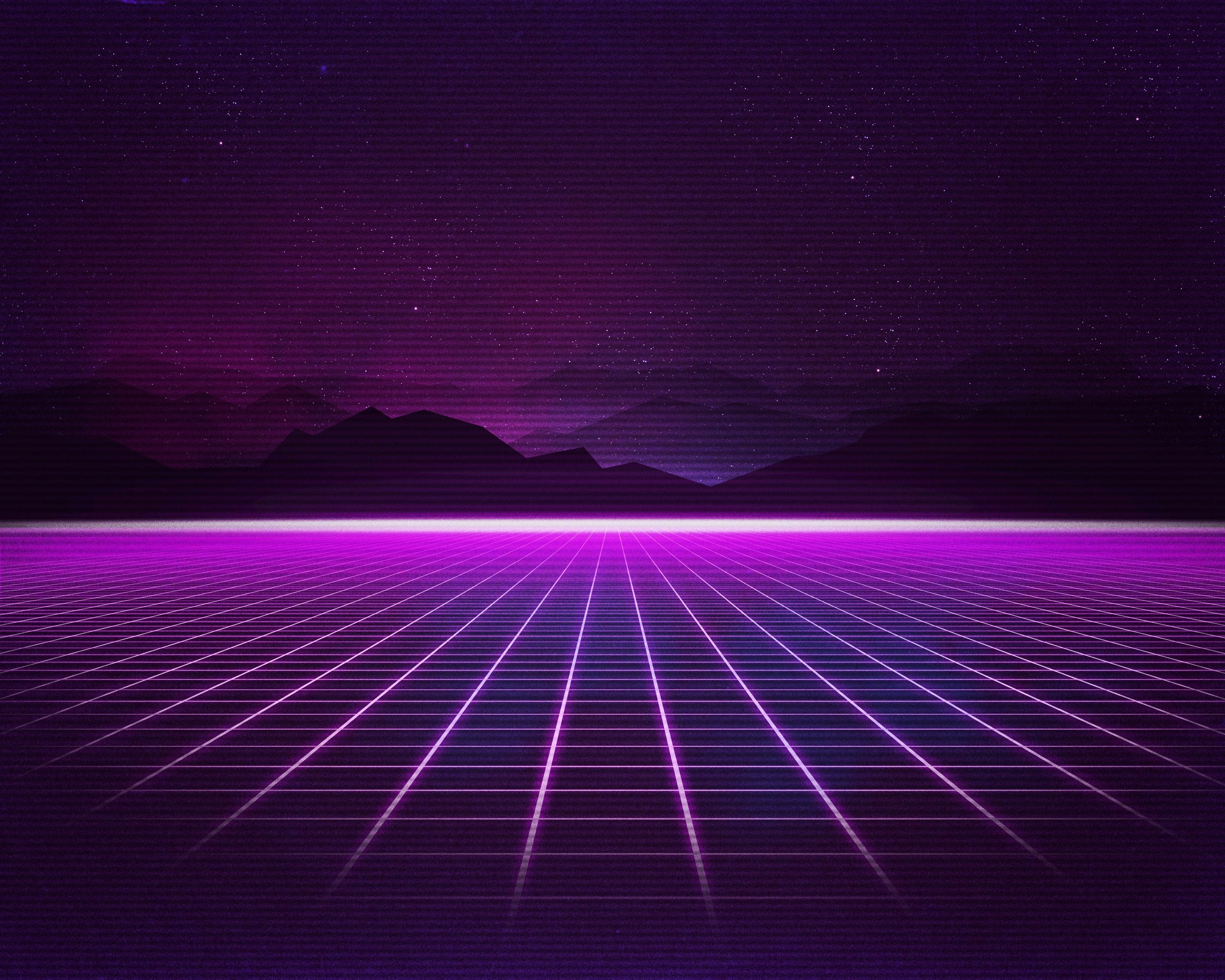 android purple, grid, retro wave, artistic, mountain, synthwave