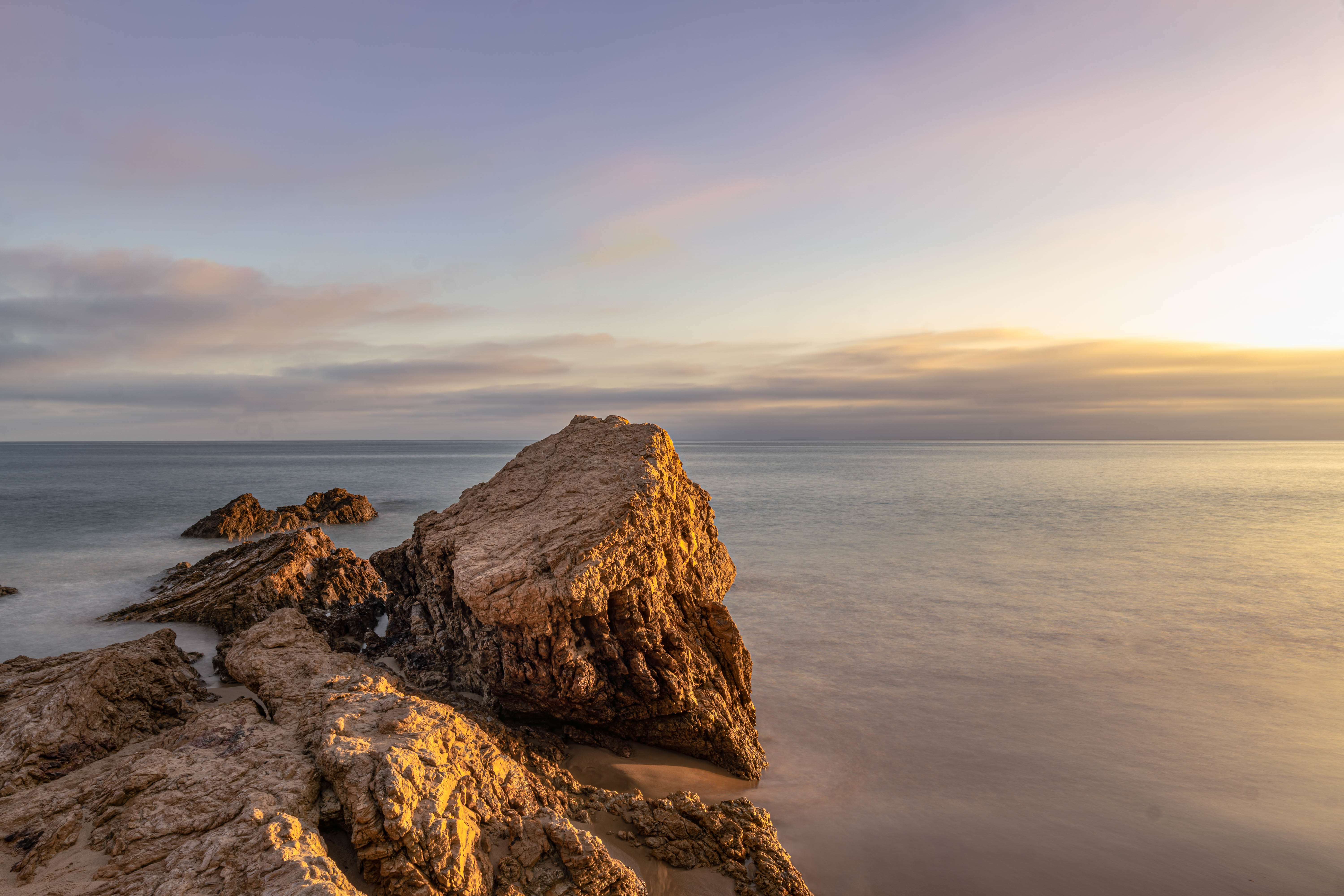 rocks, nature, water, sunset, sea desktop HD wallpaper