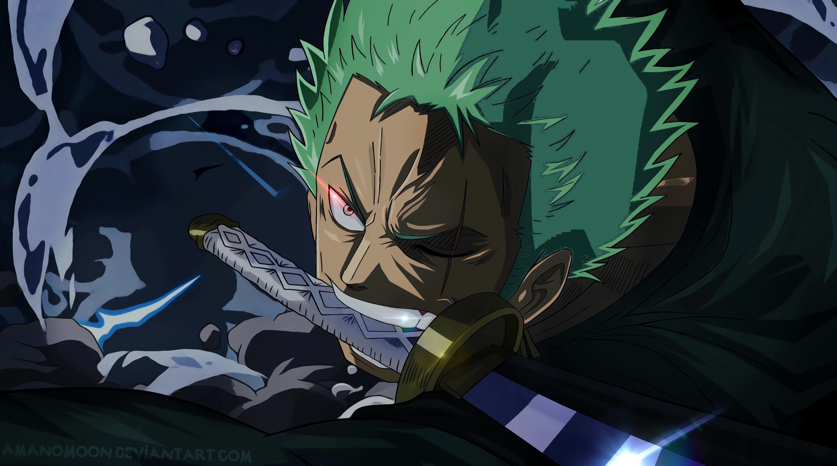 roronoa zoro, green hair, one piece, anime, scar
