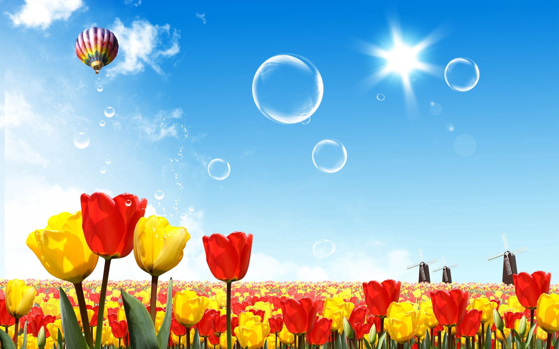Handy-Wallpaper Sun, Sky, Luftballon, Ballon, Tulpen, Vektor kostenlos herunterladen.