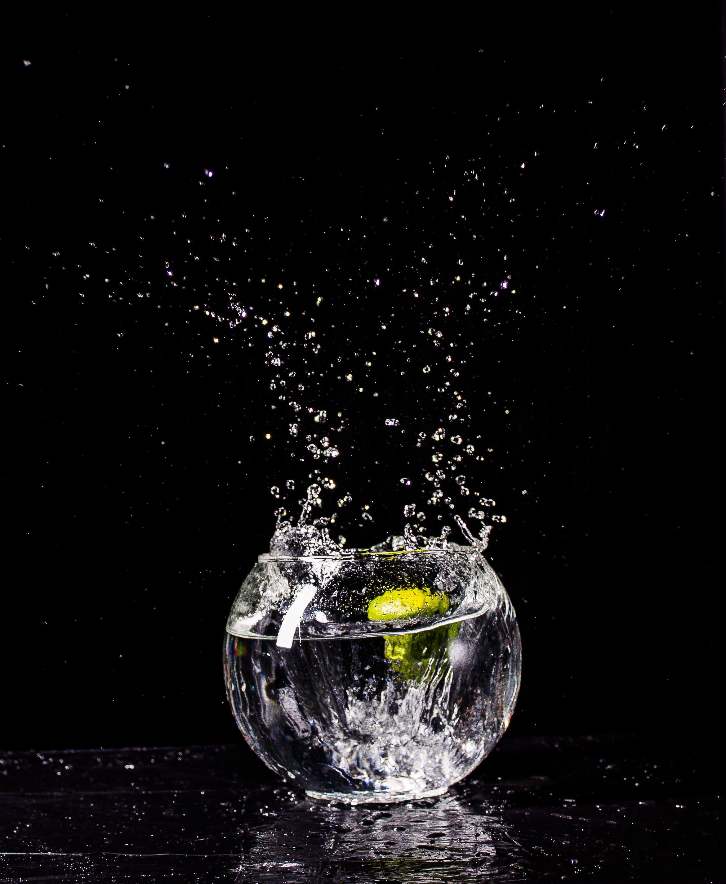 glass, splash, drops, black, water