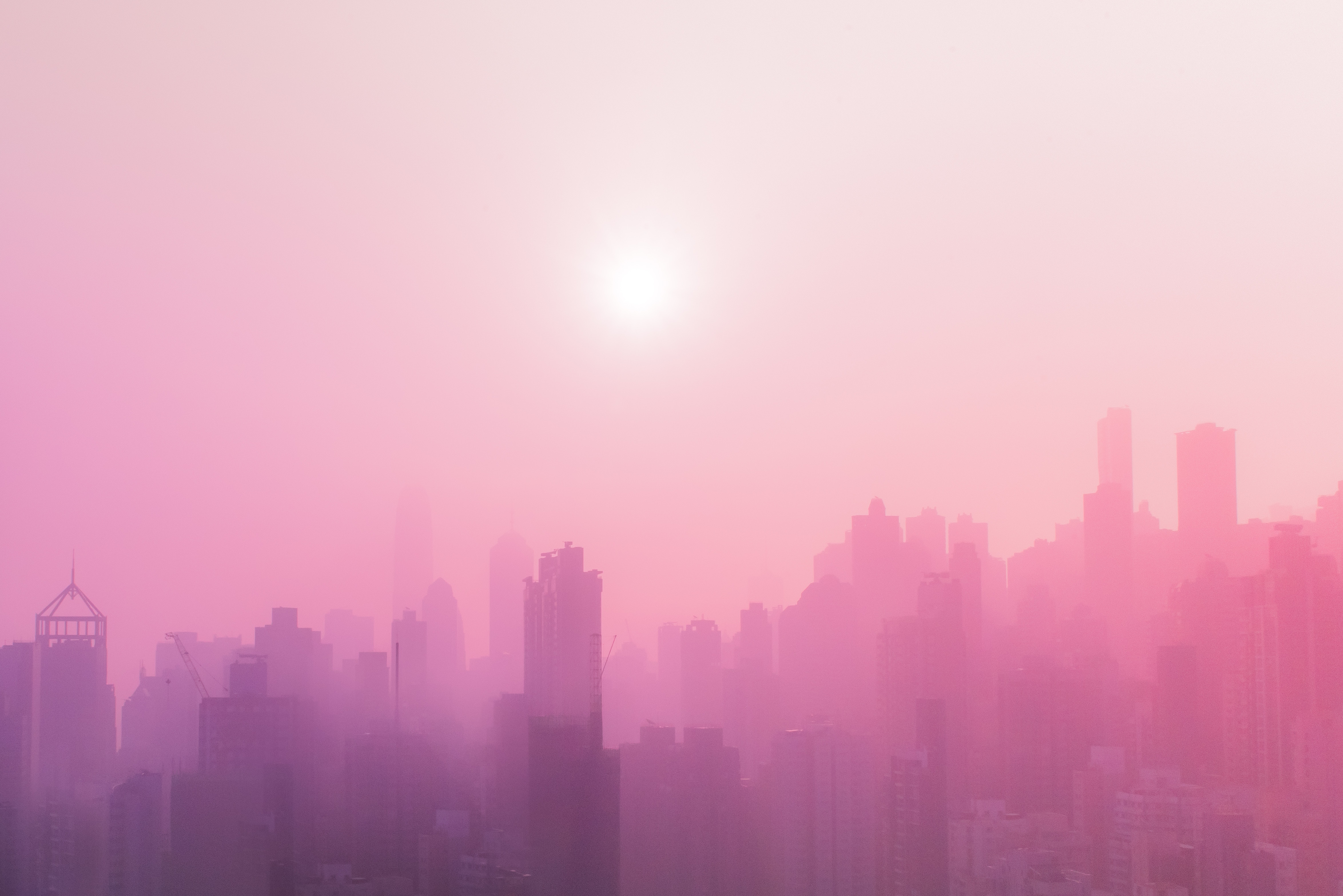 Free download wallpaper Fog, Urban Landscape, Cities, Building, Skyscrapers, Cityscape, Sun, City on your PC desktop