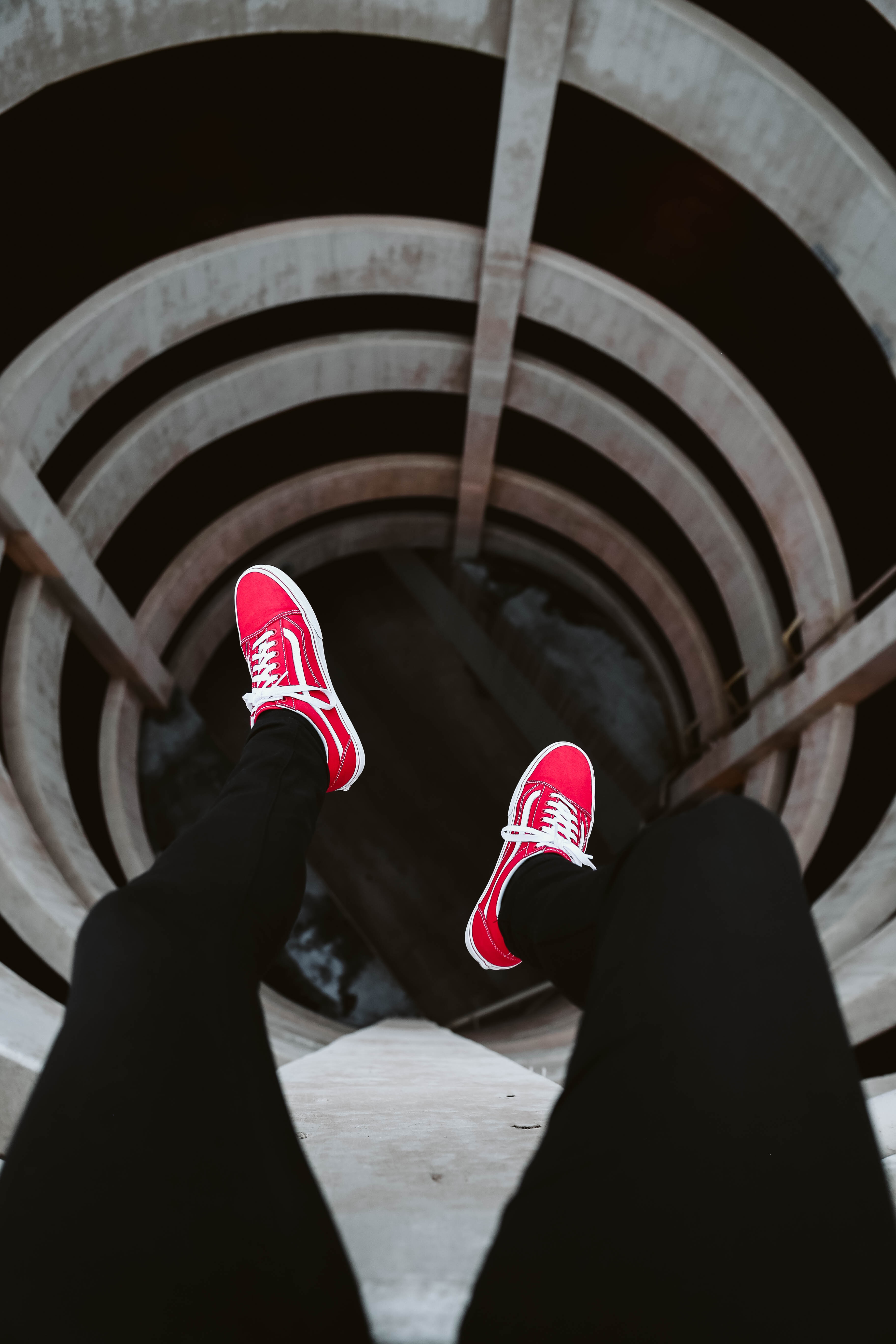 shoes, red, miscellanea, miscellaneous, legs, sneakers, tunnel, footwear