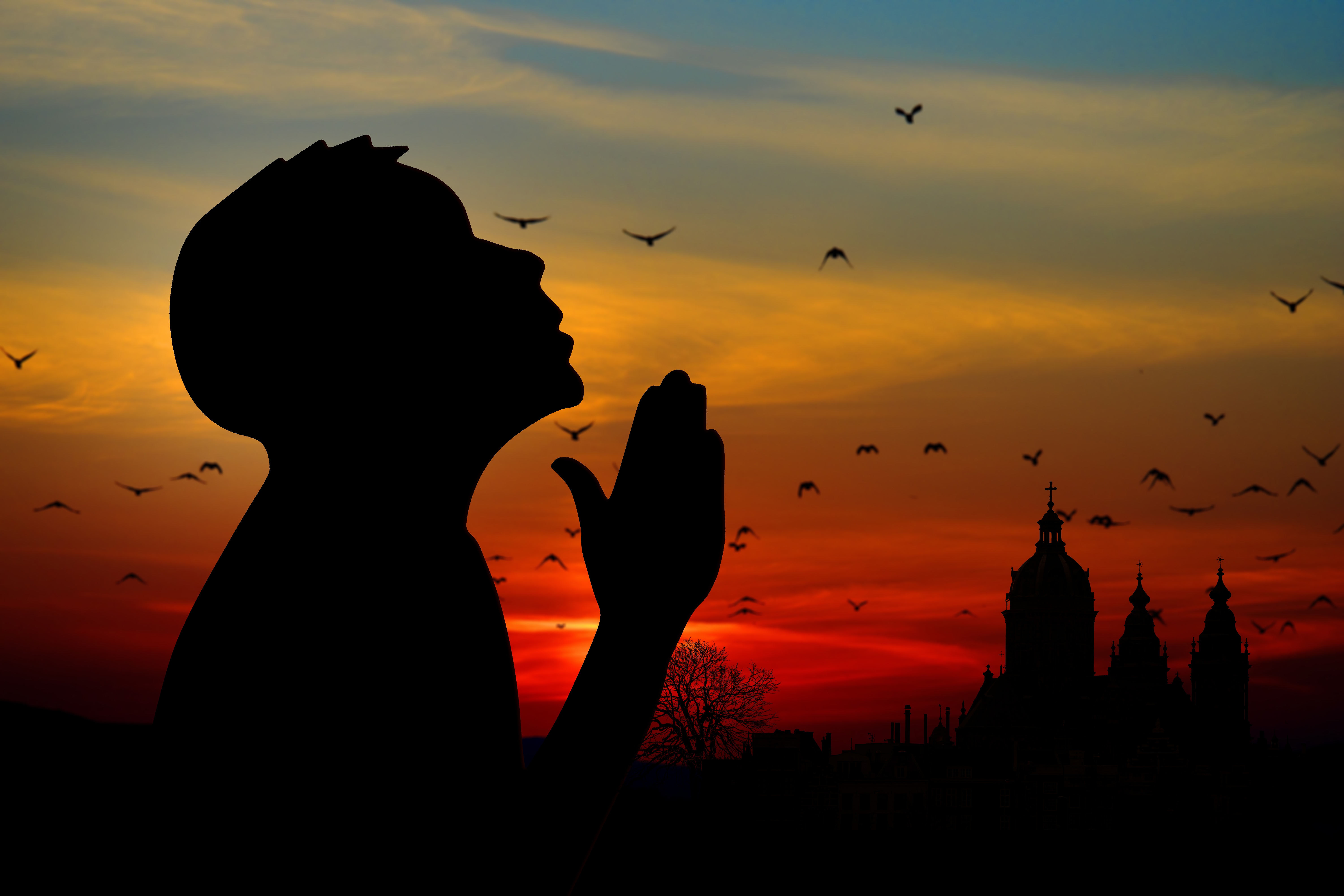 Free HD prayer, dark, sky, silhouette, human, person