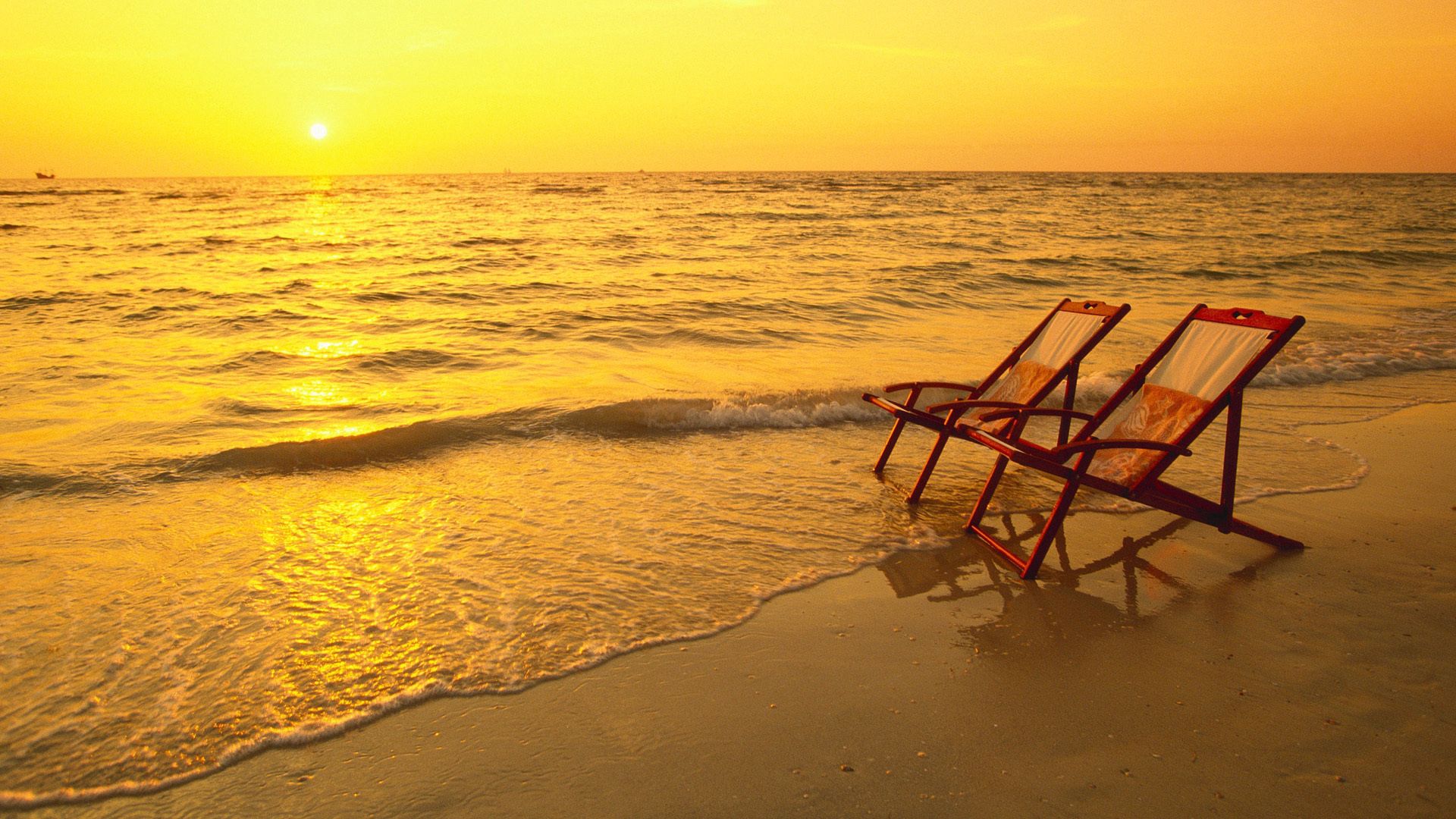 nature, sunset, sea, waves, shore, bank, gurgling, murmur, chairs, armchairs