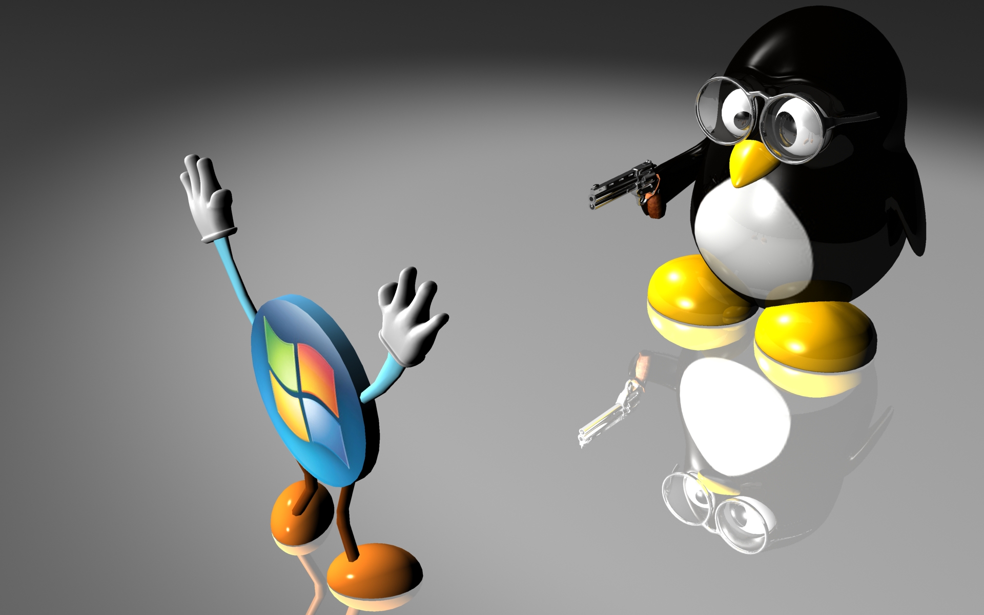 linux, humor, windows, technology, gun, penguin wallpaper for mobile