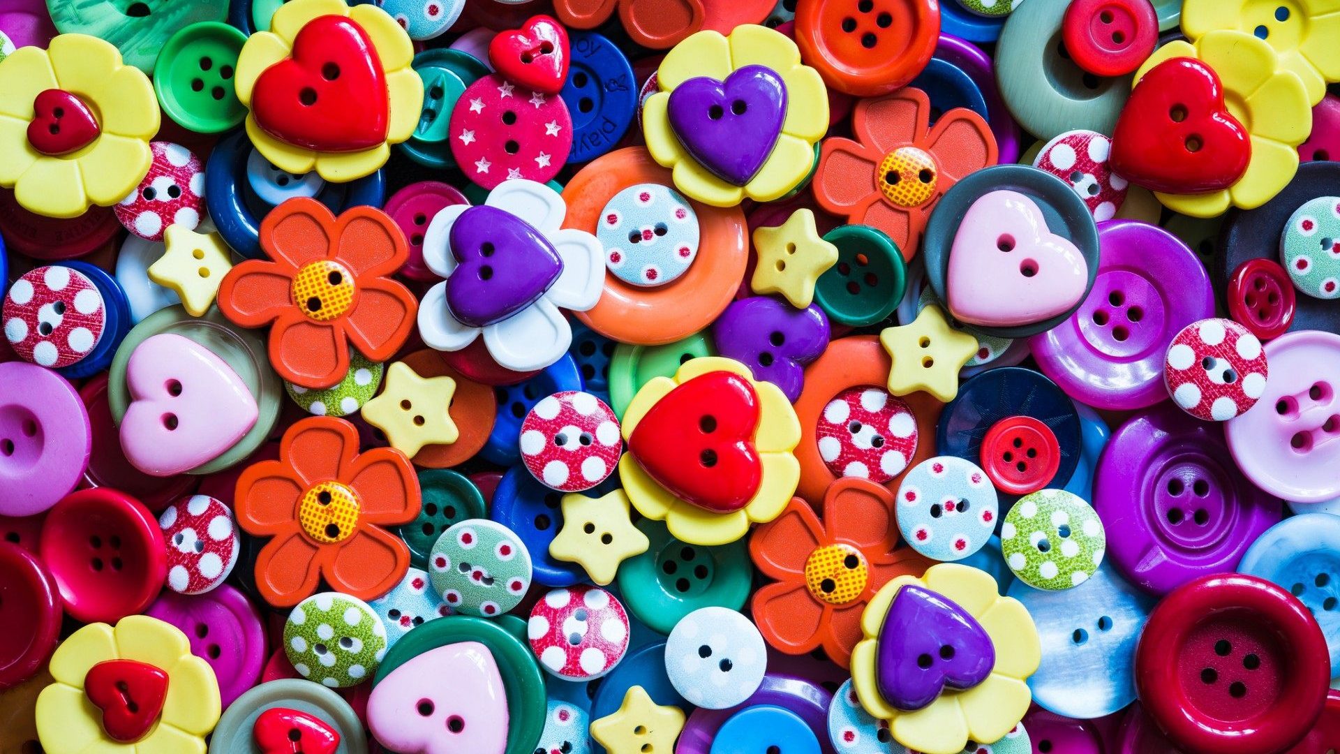 flower, man made, button, colorful, colors, heart Desktop Wallpaper