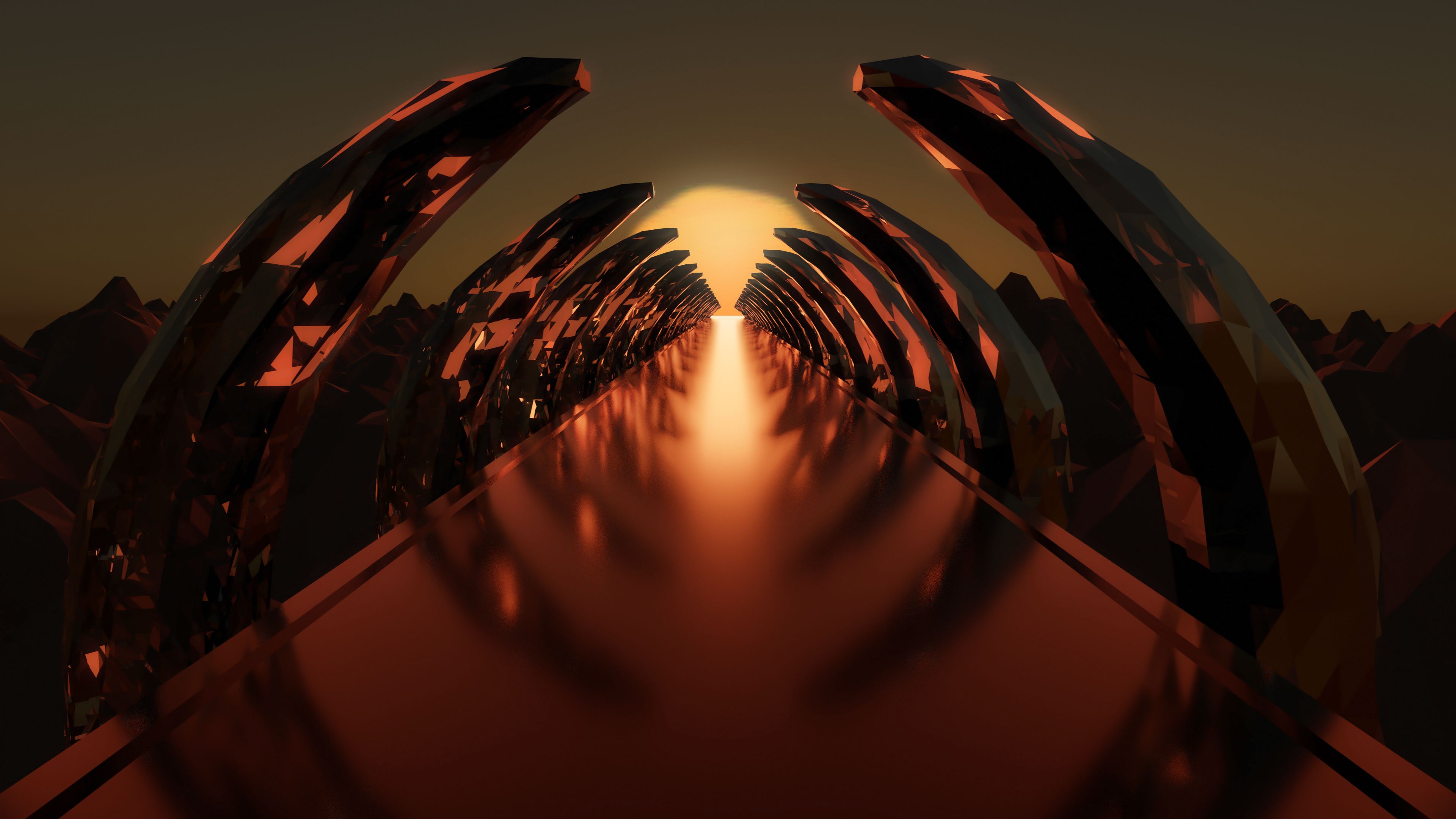 blender 3d, abstract, sci fi, morning, reflection, symmetry
