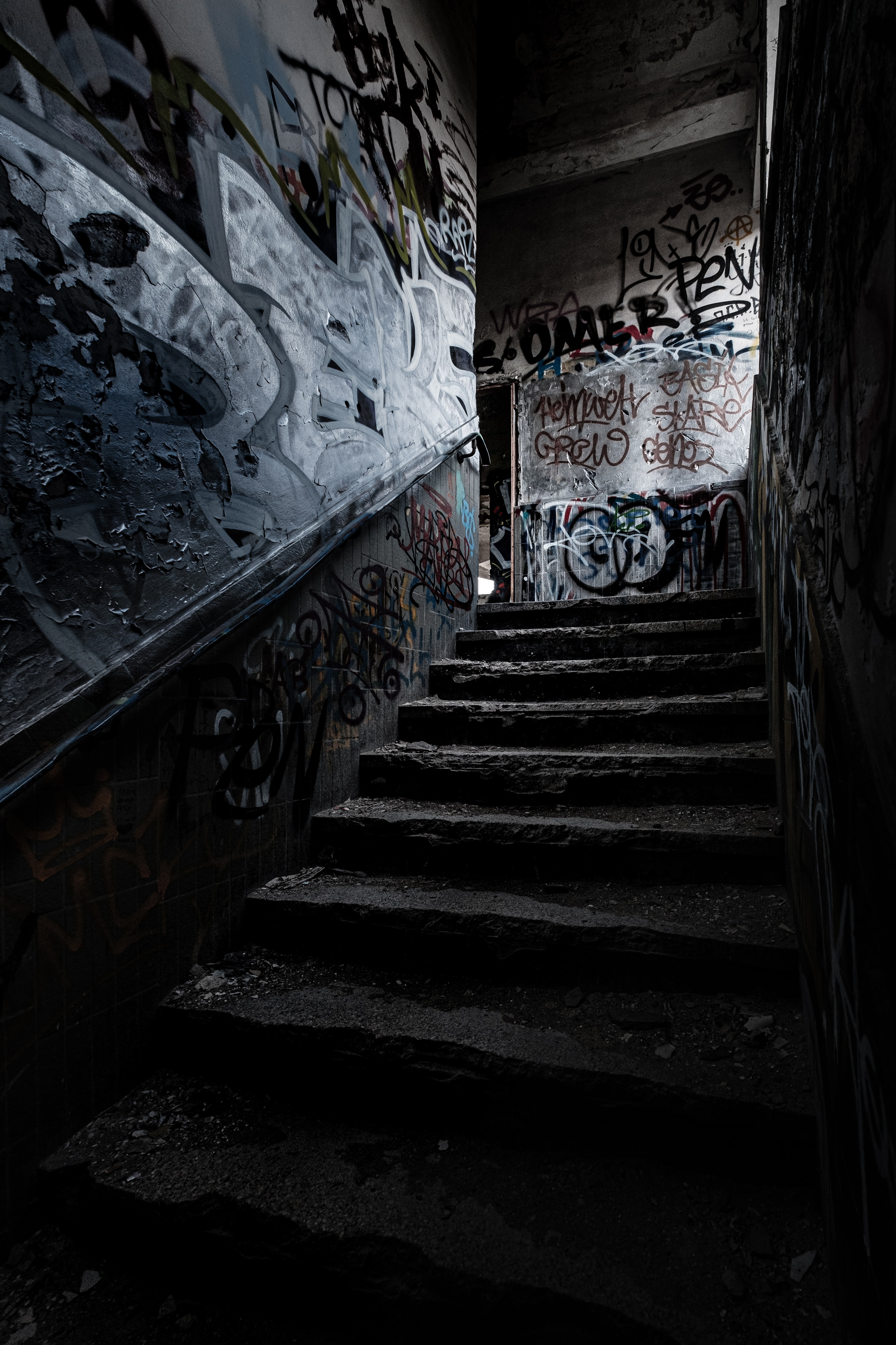 dark, graffiti, steps, miscellanea, miscellaneous