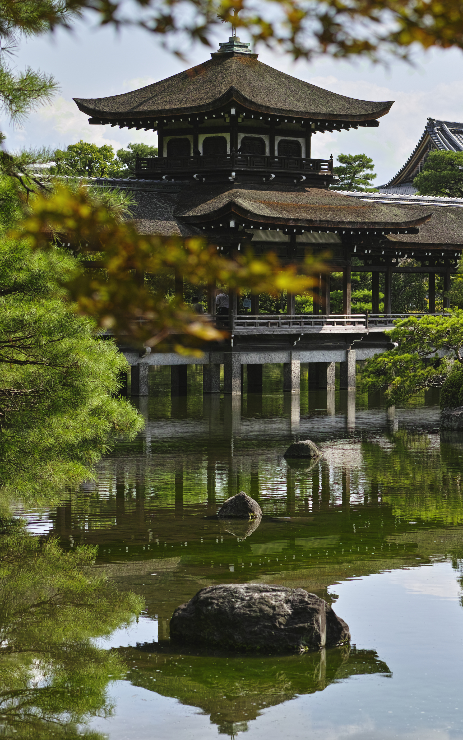 Download mobile wallpaper Cities, Pagoda, Garden, Japan, Pond, Kyoto, Man Made, Pavilion for free.