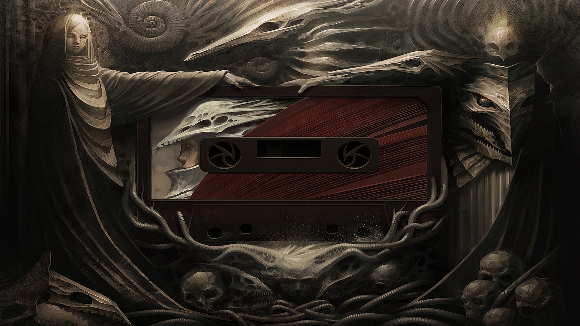 cassette, music, dark, painting HD wallpaper