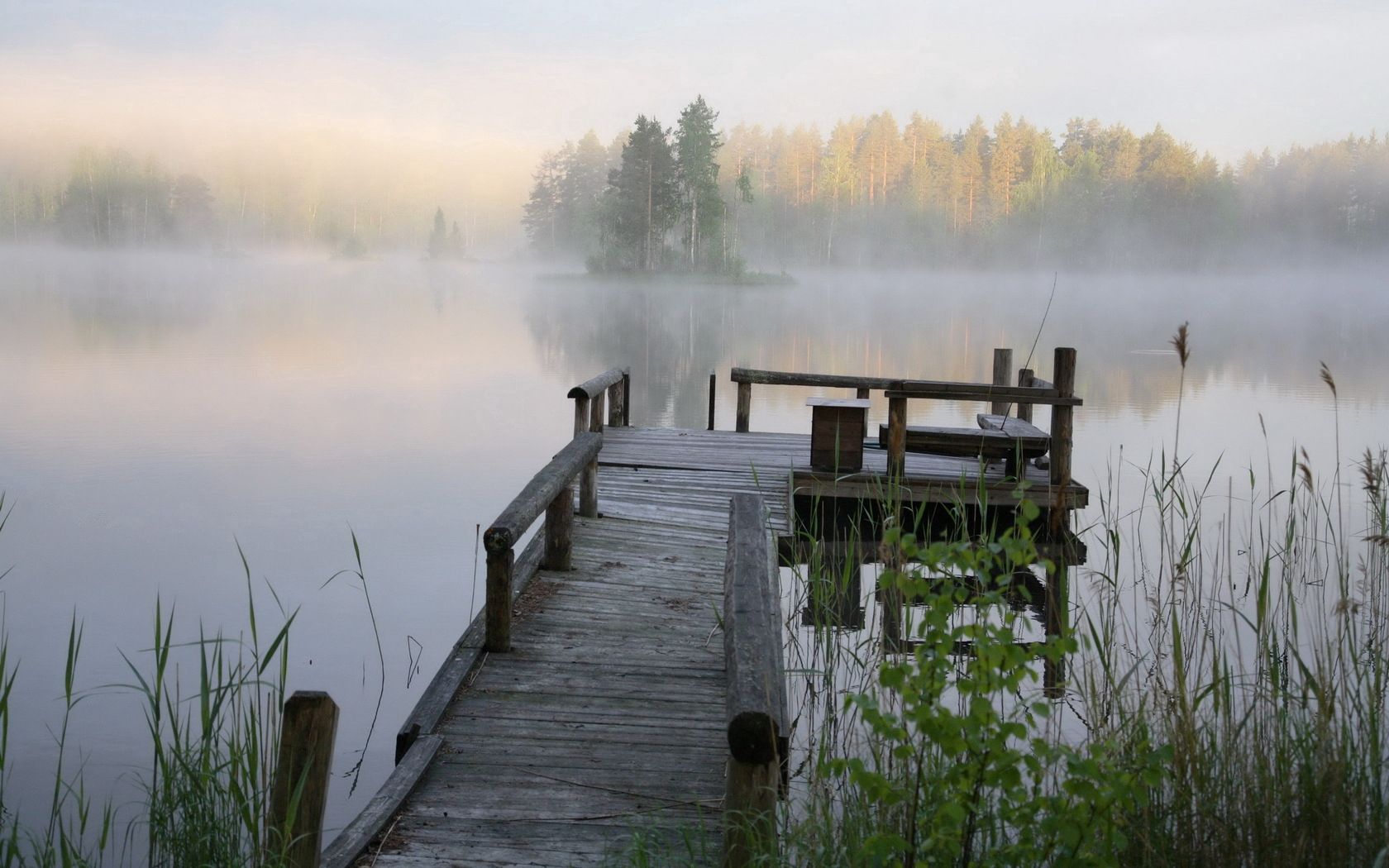 coolness, pier, nature, lake, fog, cool, bench 5K