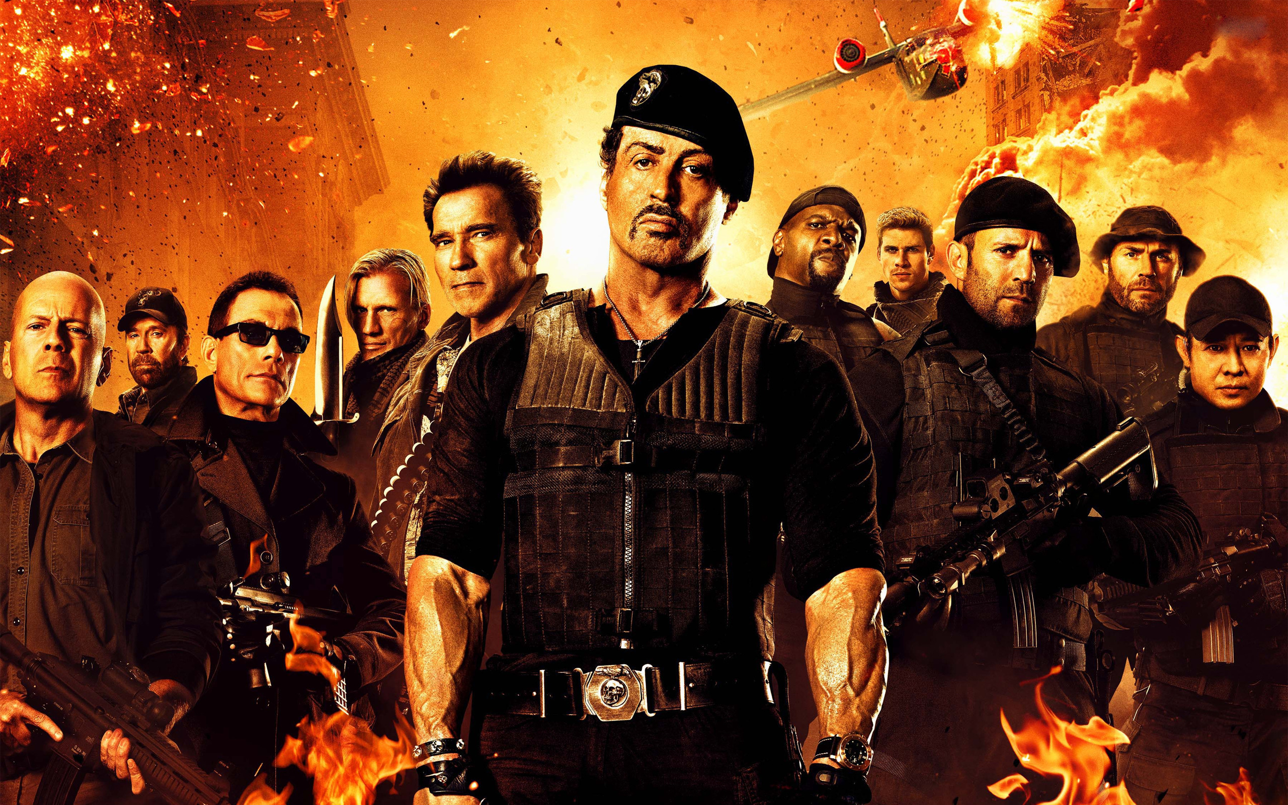 the expendables, movie, the expendables 2, arnold schwarzenegger, barney ross, billy (the expendables), booker (the expendables), bruce willis, chuck norris, church (the expendables), dolph lundgren, gunnar jensen, hale caesar, jason statham, jean claude van damme, jet li, lee christmas, liam hemsworth, randy couture, sylvester stallone, terry crews, toll road, trench (the expendables), vilain (the expendables), yin yang (the expendables) HD wallpaper