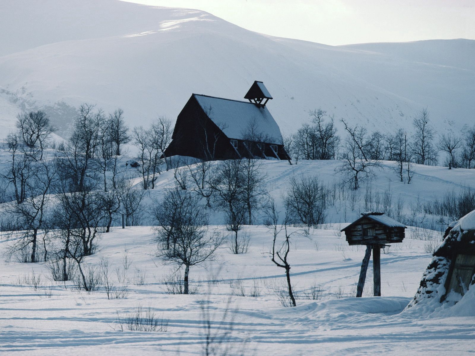 nature, mountains, snow, house, izba, mailbox