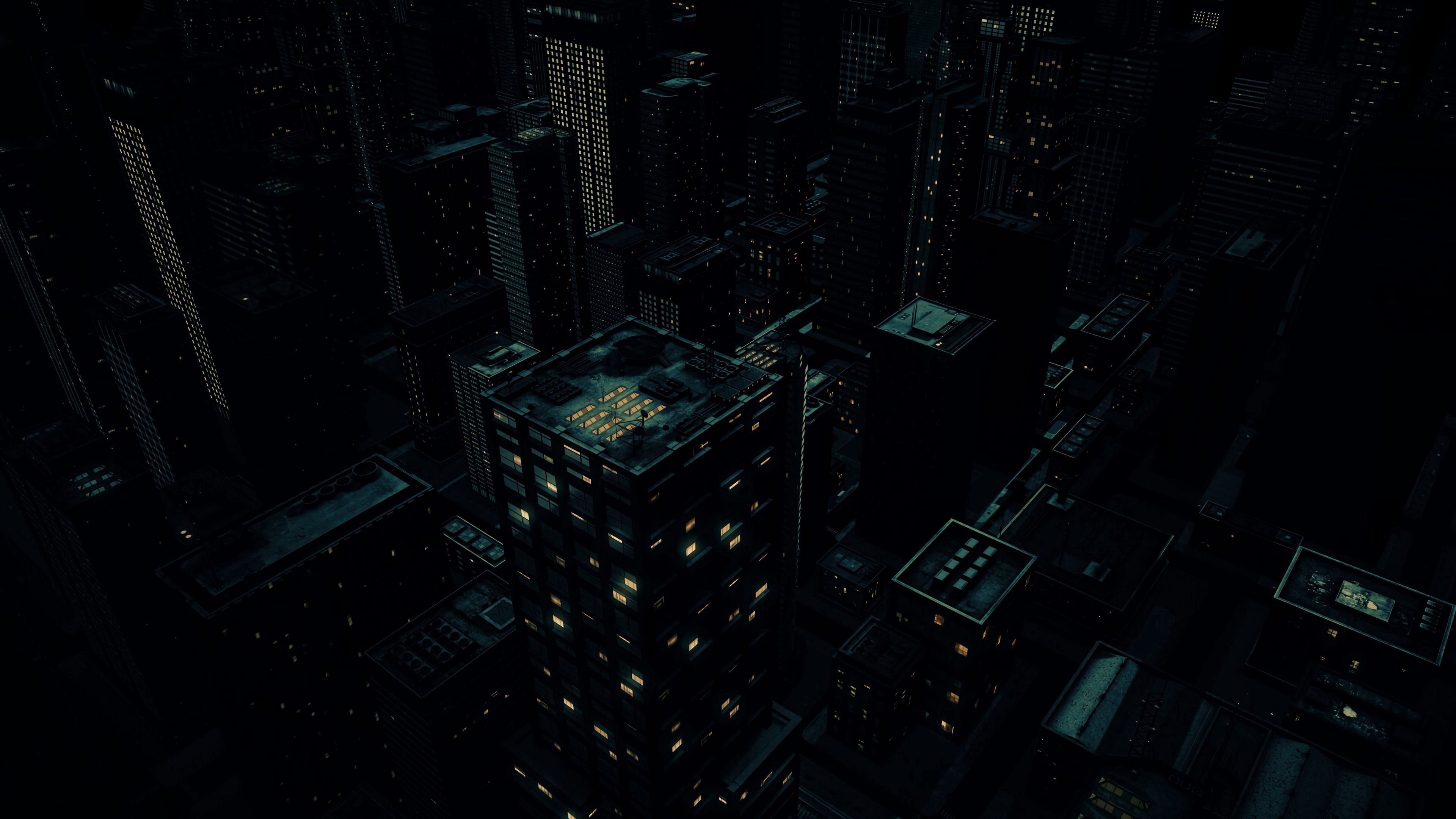 Download mobile wallpaper Night City, Building, View From Above, Dark, Art for free.