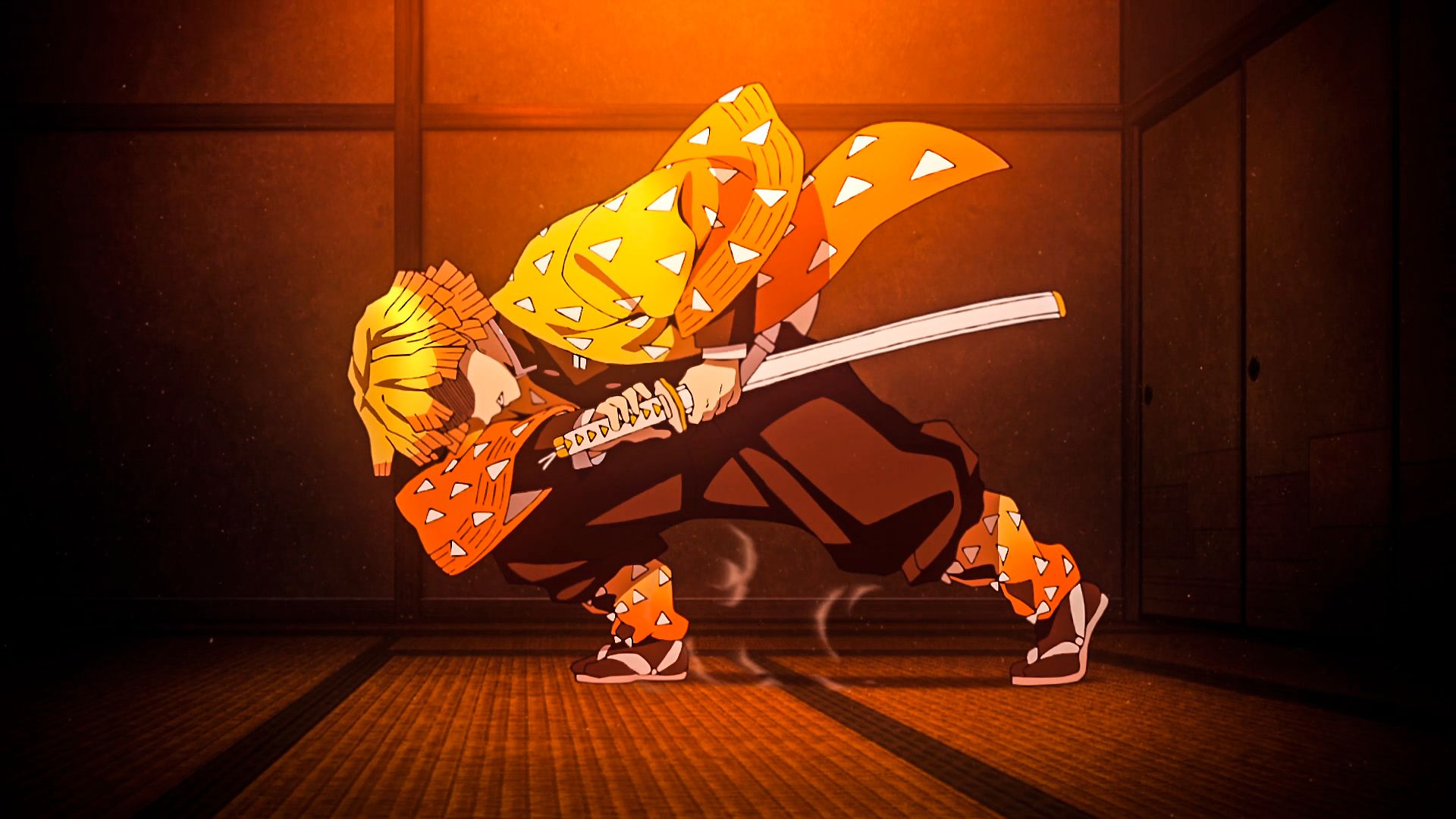 anime, demon slayer: kimetsu no yaiba, zenitsu agatsuma, kimetsu no yaiba, katana, blonde, weapon
