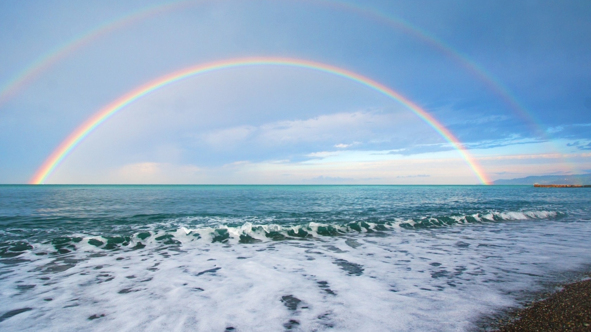 Laden Sie das Regenbogen, Landschaft, Sea-Bild kostenlos auf Ihren PC-Desktop herunter