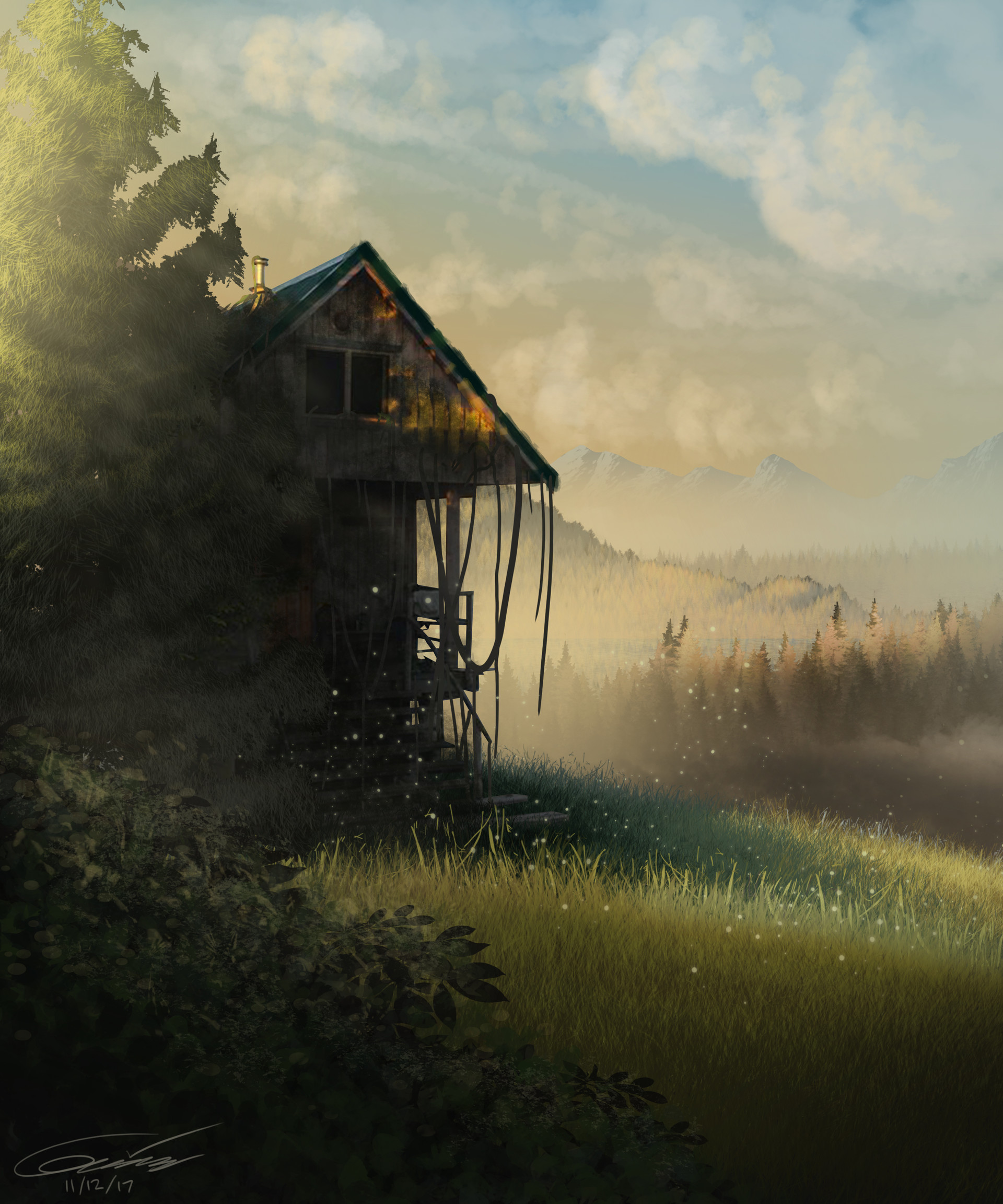 hut, art, grass, forest for android