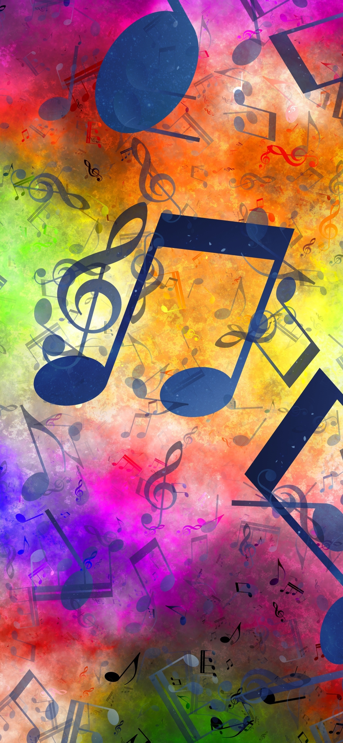 Mobile wallpaper music, musical notes, colors, treble clef