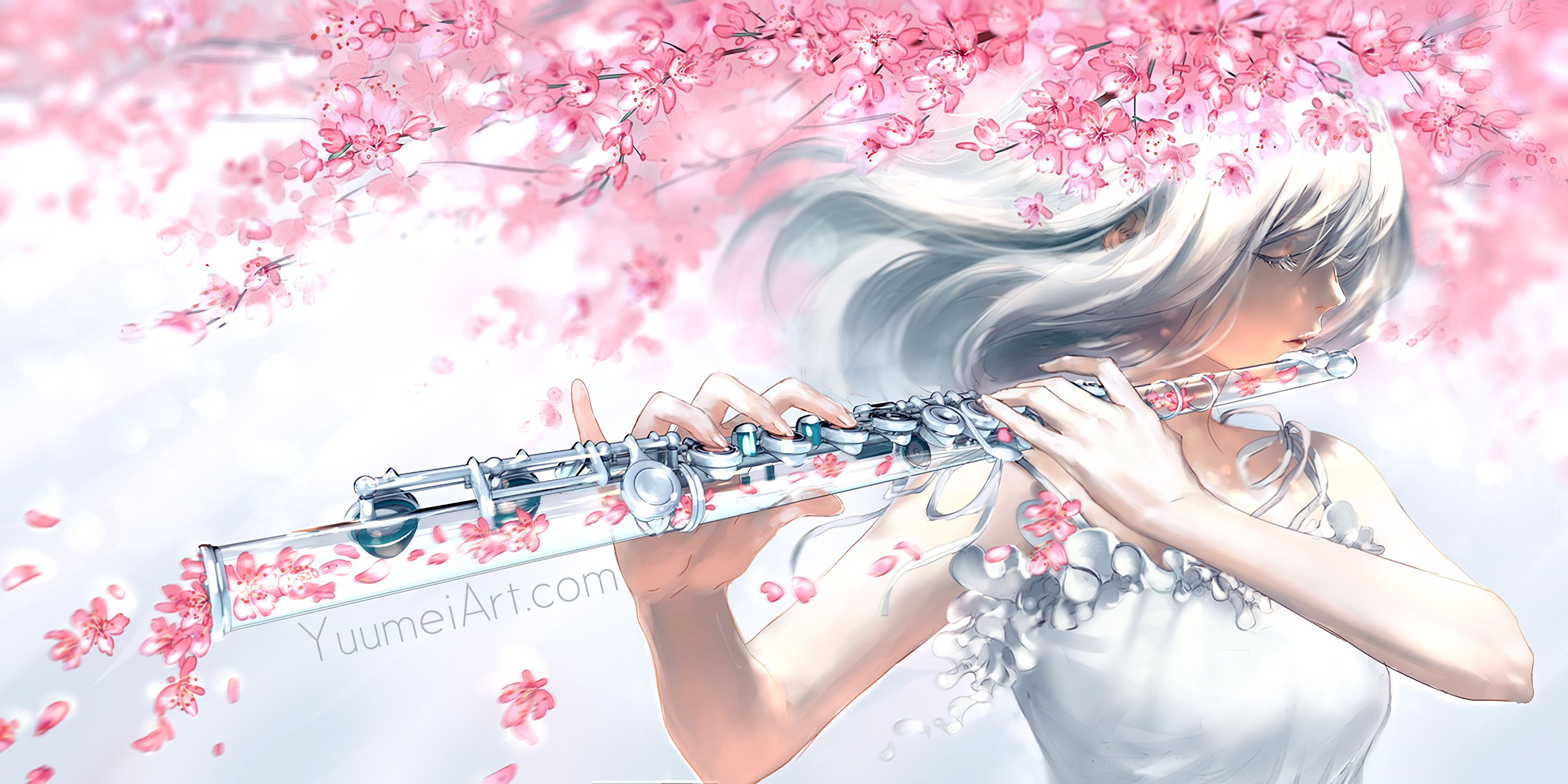 Флейта в цветах. Девушка с флейтой.