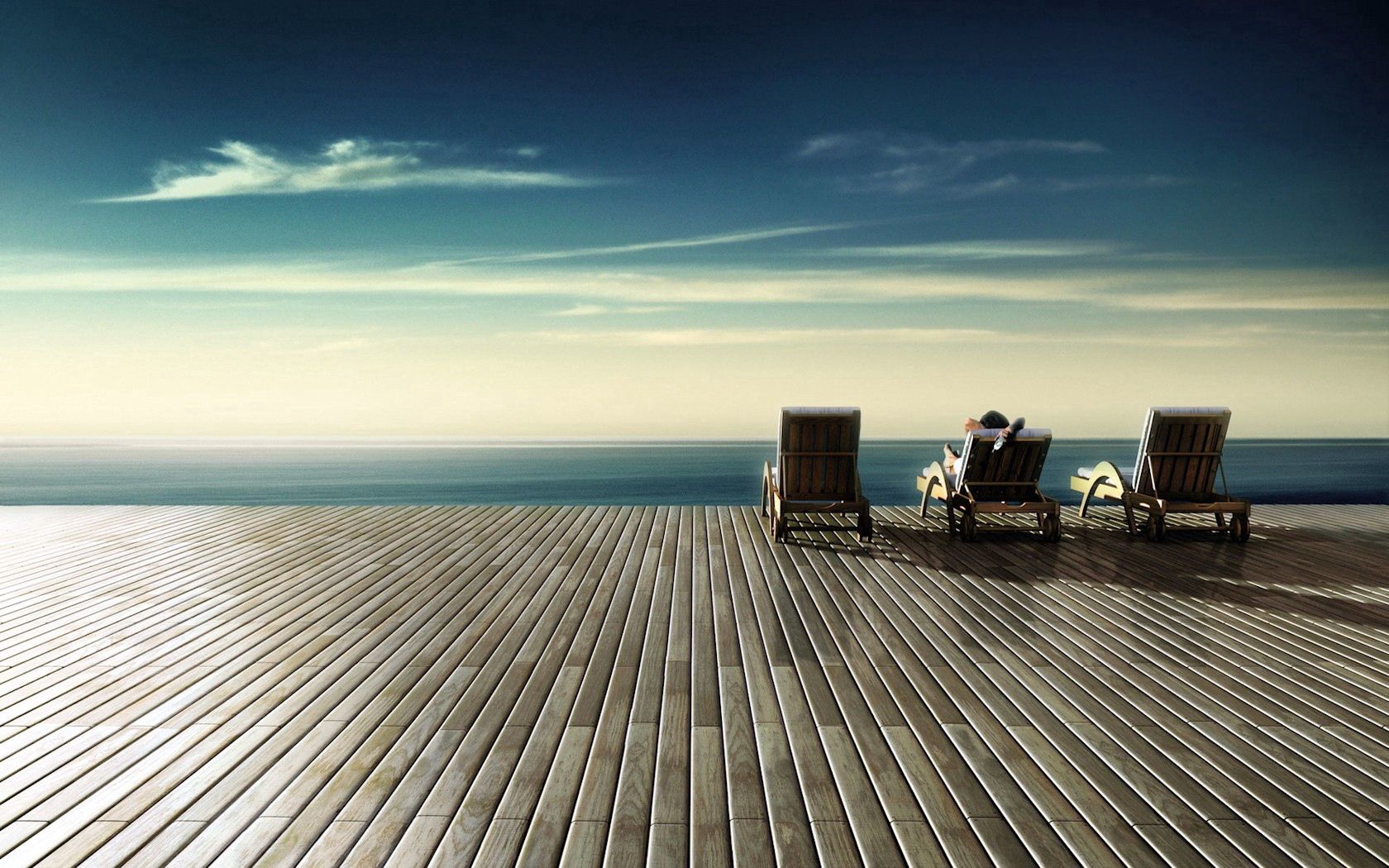 rest, miscellanea, sky, shore, bank, miscellaneous, relaxation, sun loungers, sun beds, wooden floor