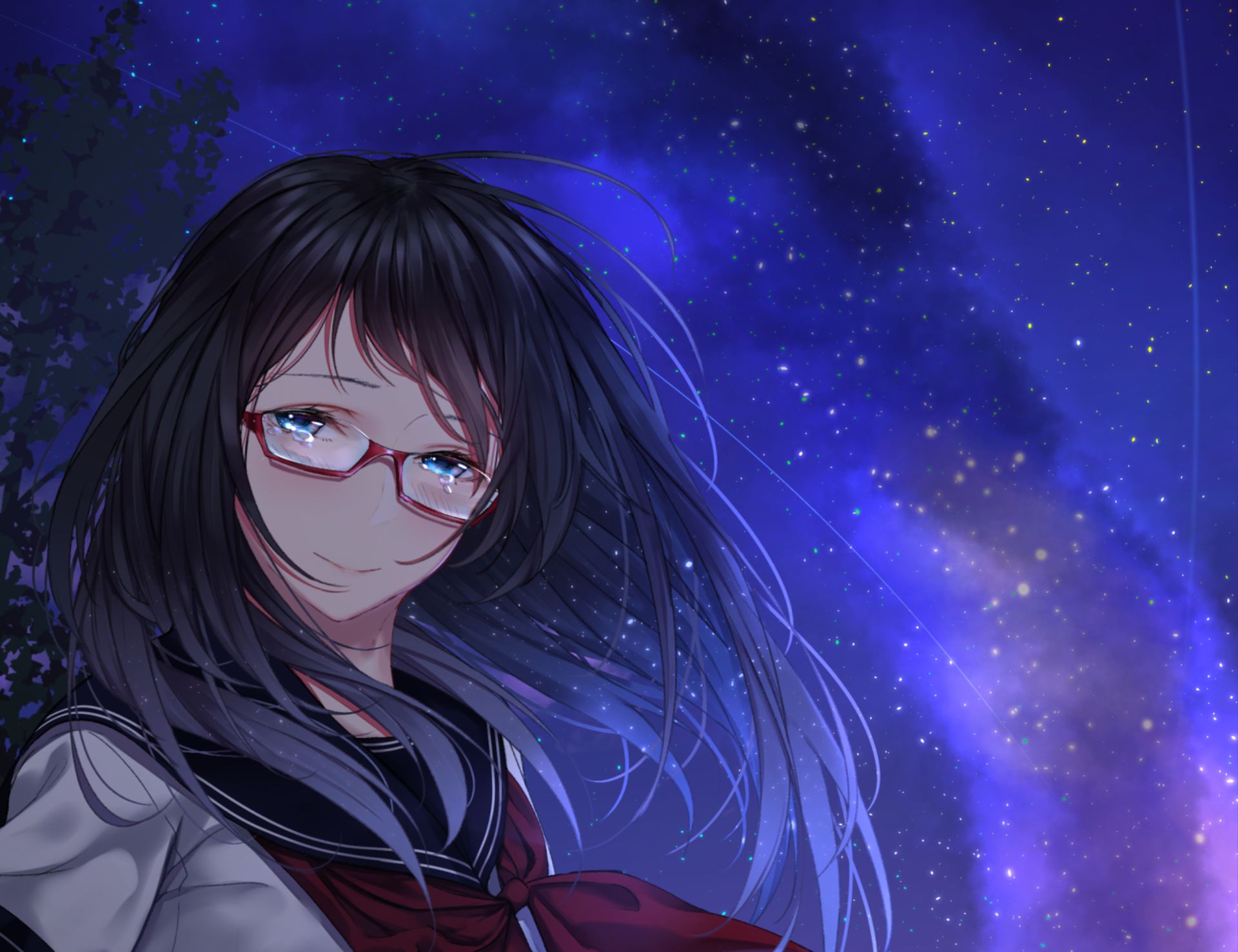 HD wallpaper: anime, anime girls, dark hair, face, glasses