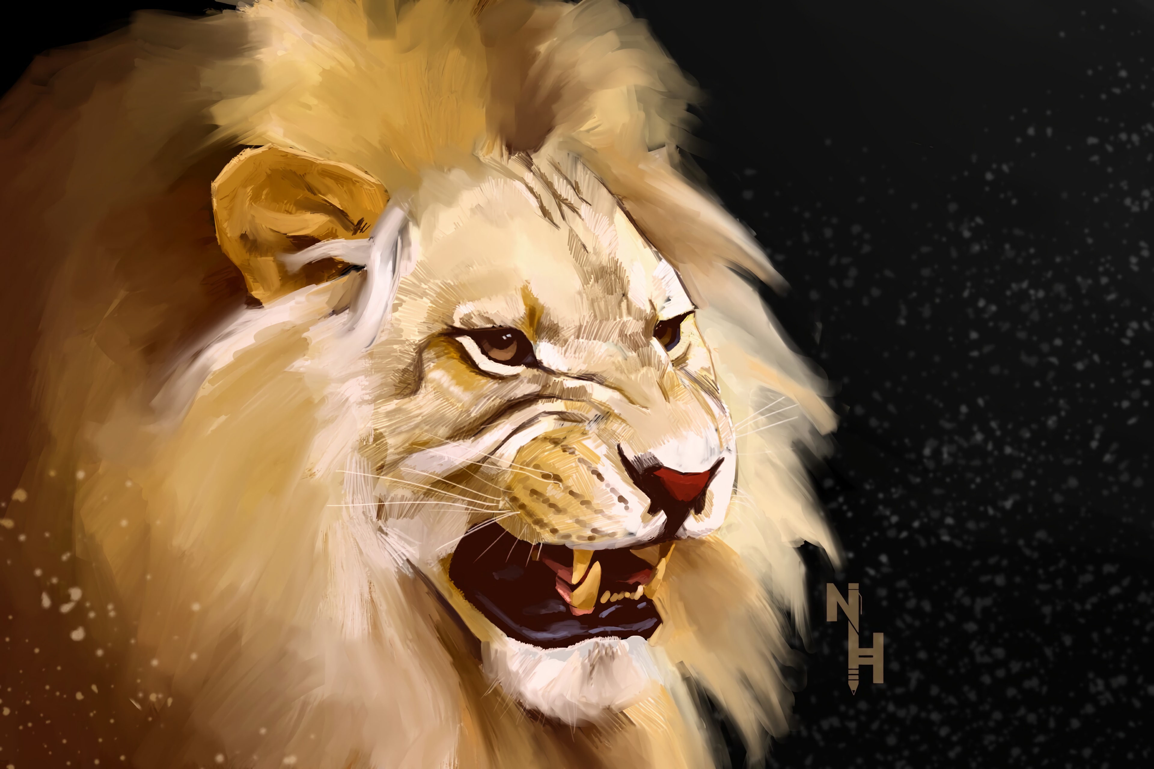 art, grin, lion, predator, king of beasts, king of the beasts 4K