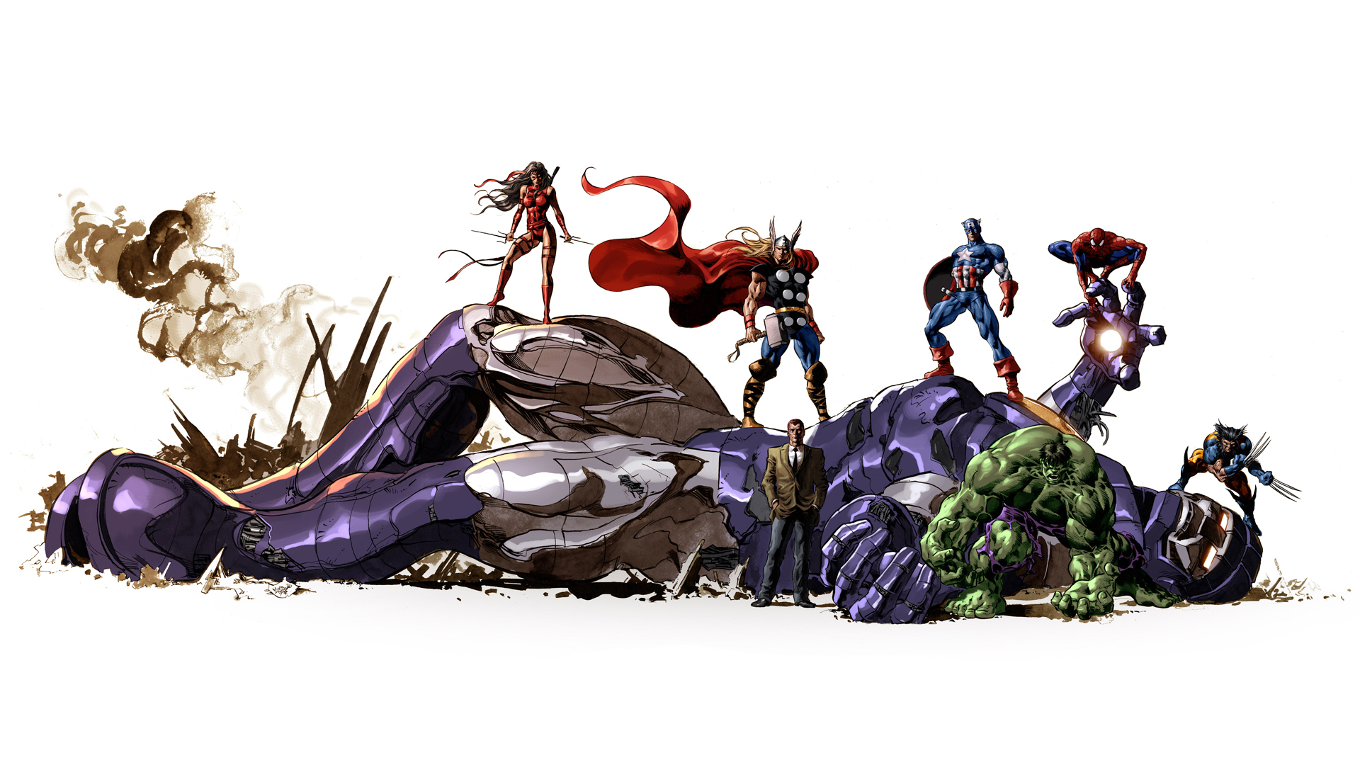 Download mobile wallpaper Marvel Comics, Elektra (Marvel Comics), Sentinel (Marvel Comics), Wolverine, Captain America, Hulk, Thor, Spider Man, Comics for free.