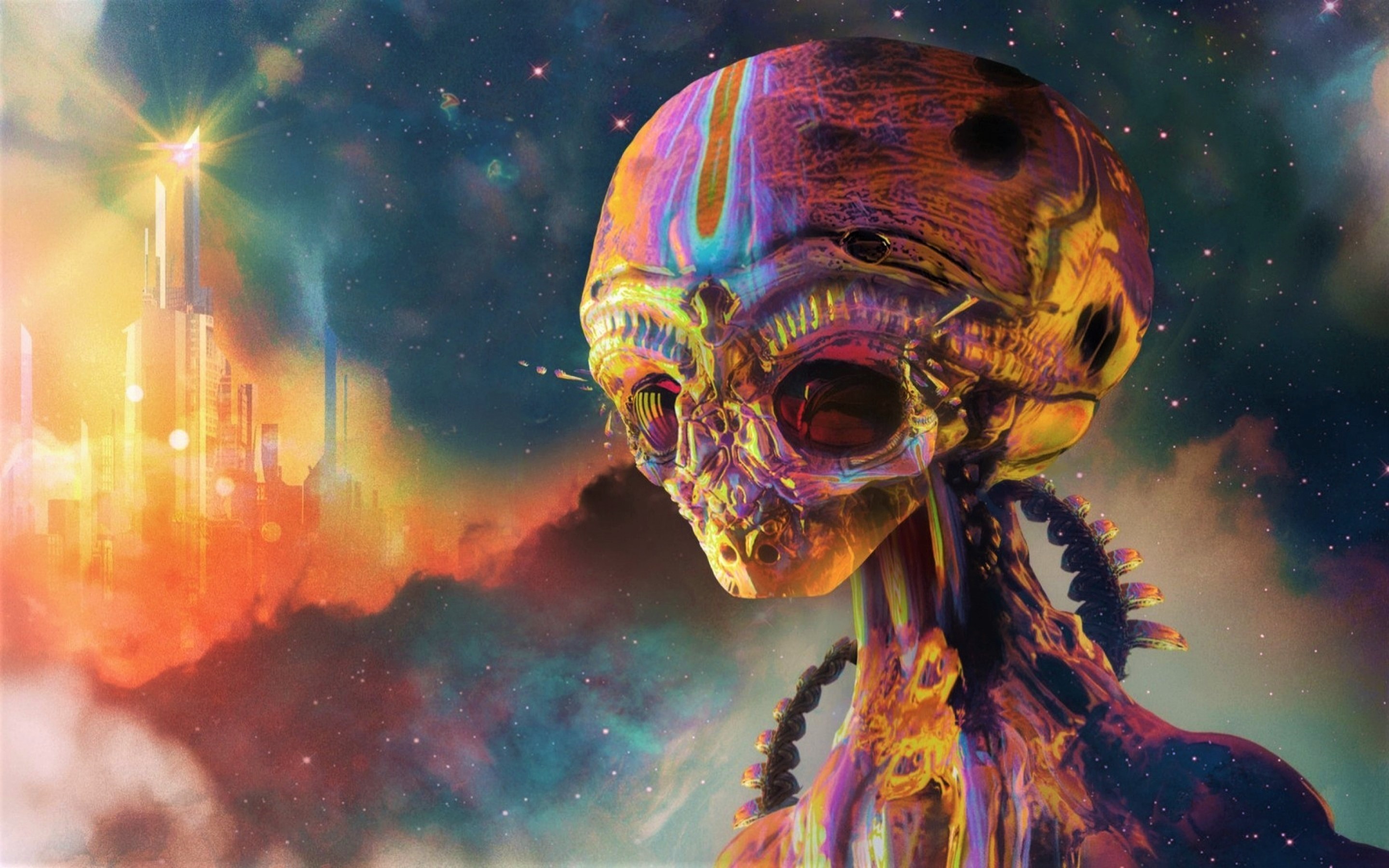 sci fi, alien, colorful, head, psychedelic, skeleton lock screen backgrounds