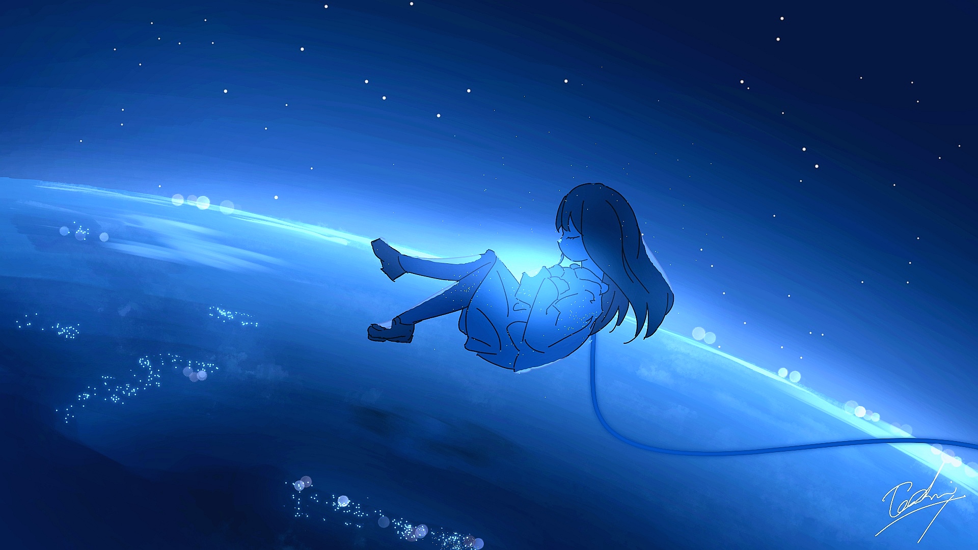 anime, original, falling, long hair, sky