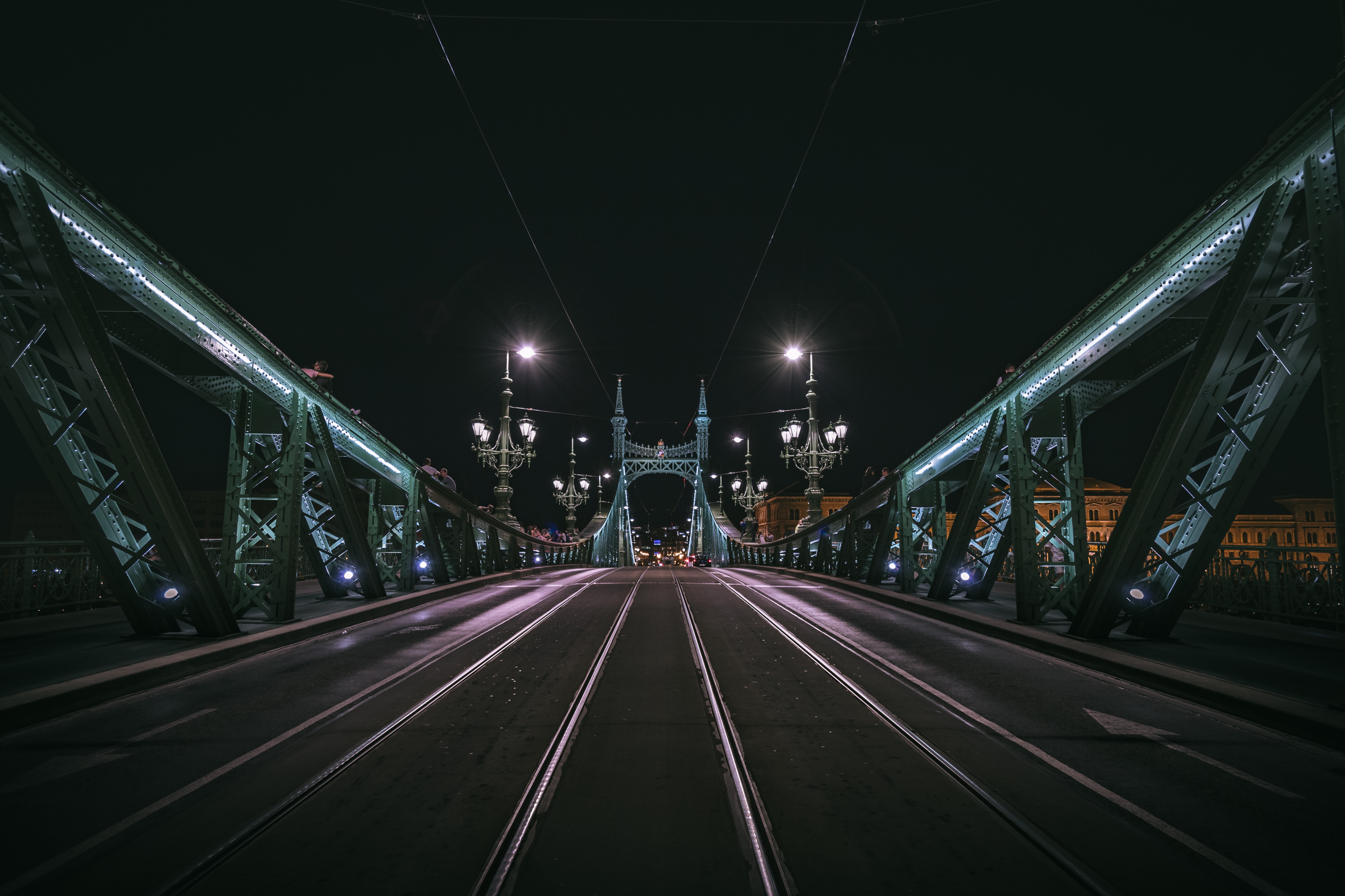 Download background bridge, night city, cities, city, lights, road, lanterns