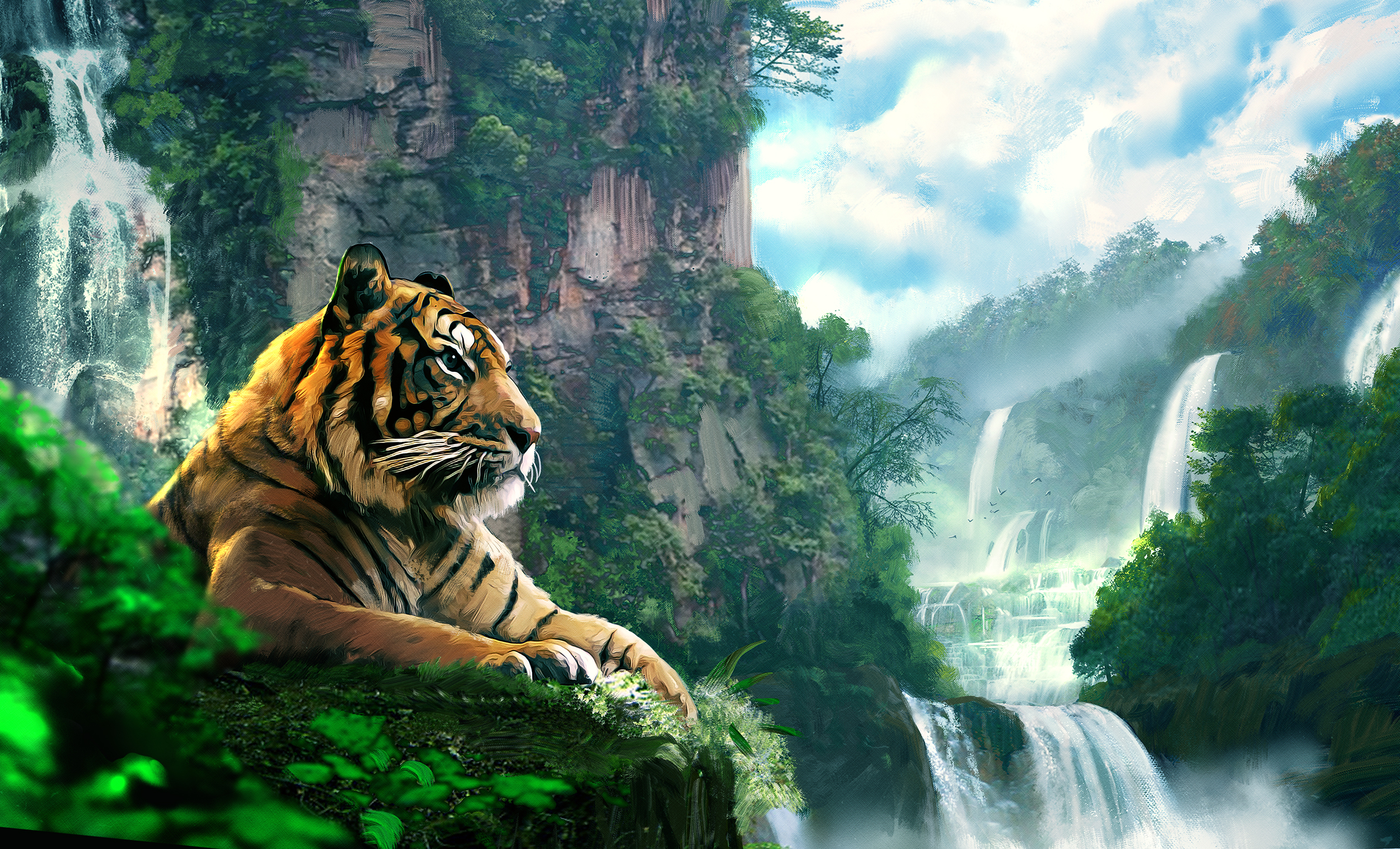 Тигр у водопада алмазная мозаика