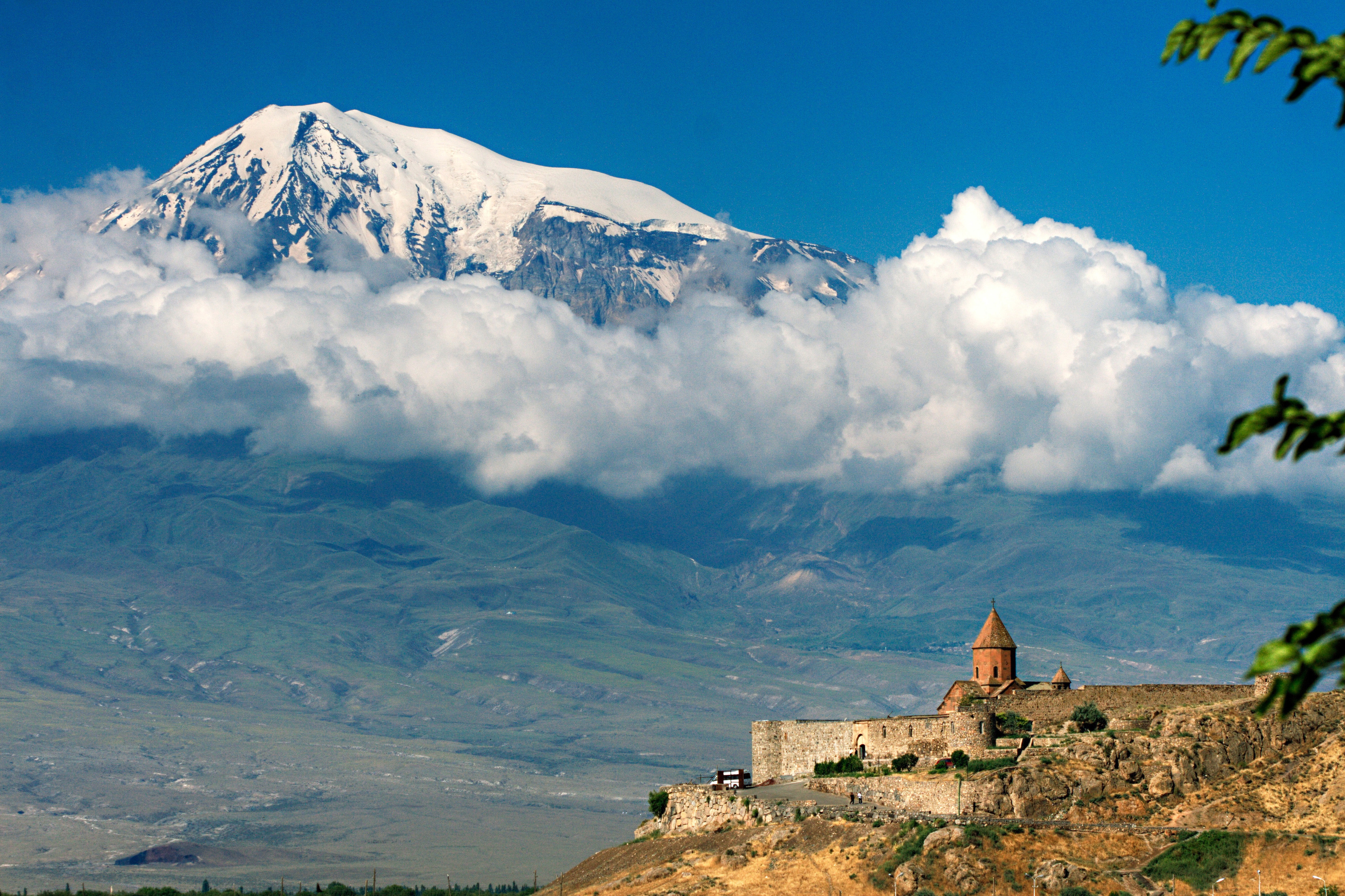 wallpapers architecture, nature, clouds, mountain, structure, height, armenia, ararat