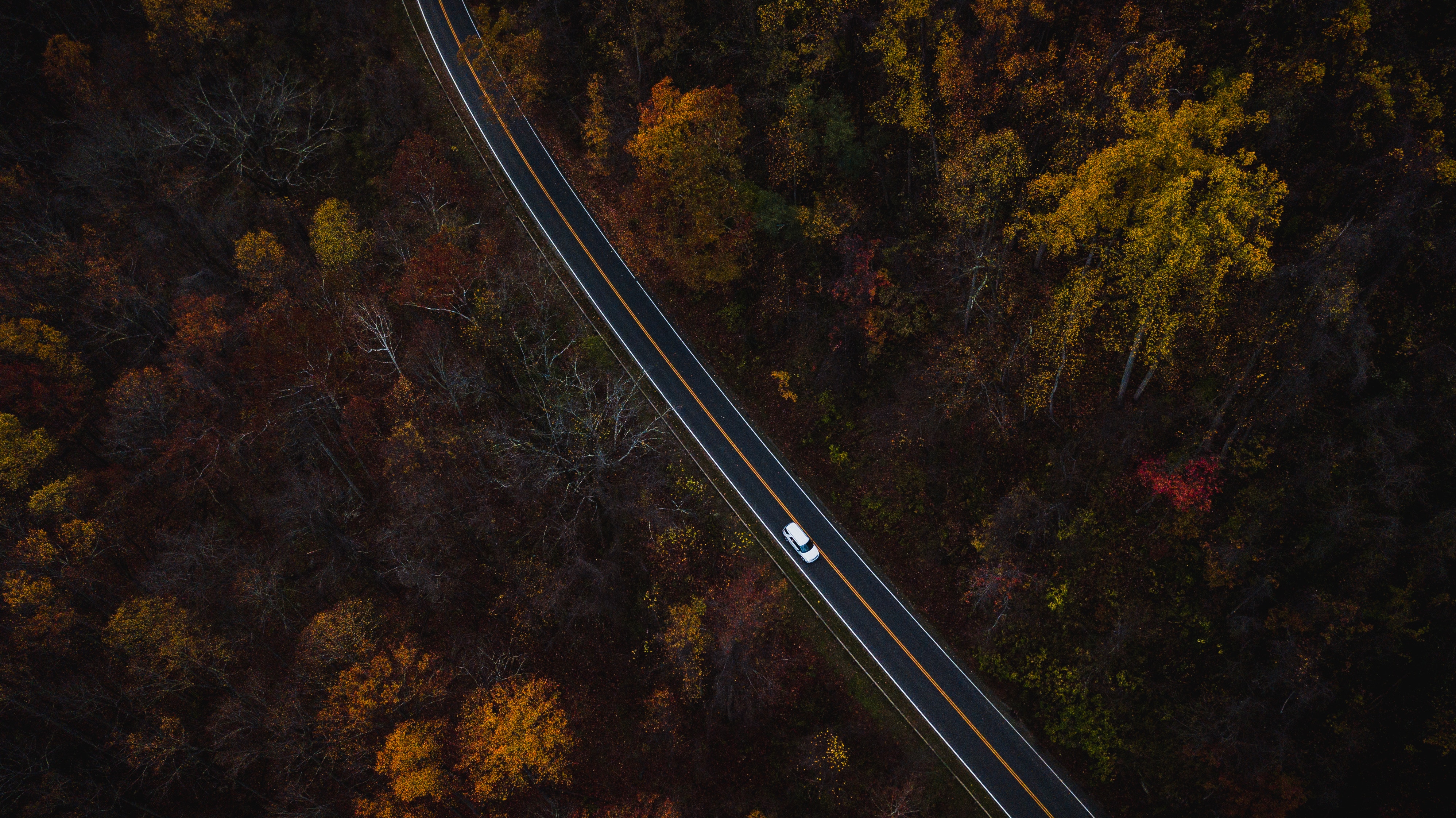 Download mobile wallpaper View From Above, Trees, Road, Auto, Nature for free.
