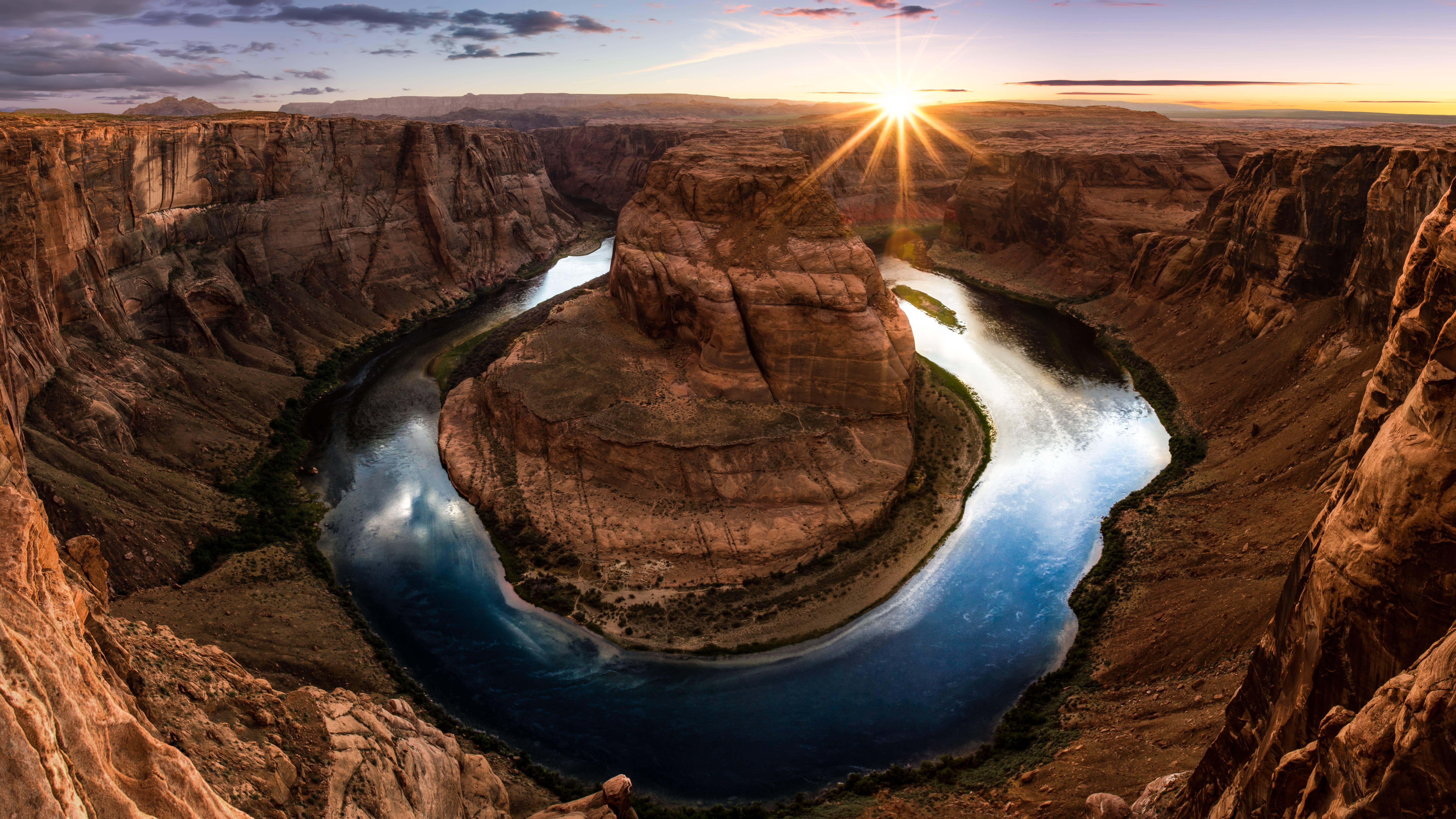 wallpapers earth, horseshoe bend, cliff, colorado, nature, river, sunbeam, canyons