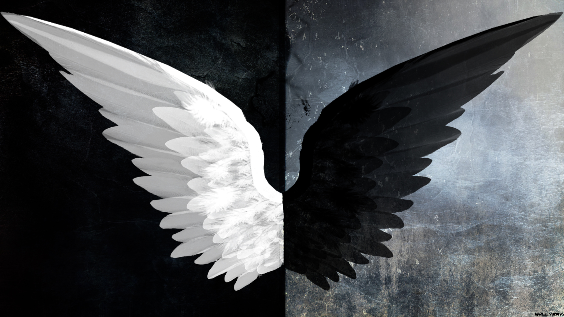 evil, wings, black & white, fantasy, angel Desktop Wallpaper