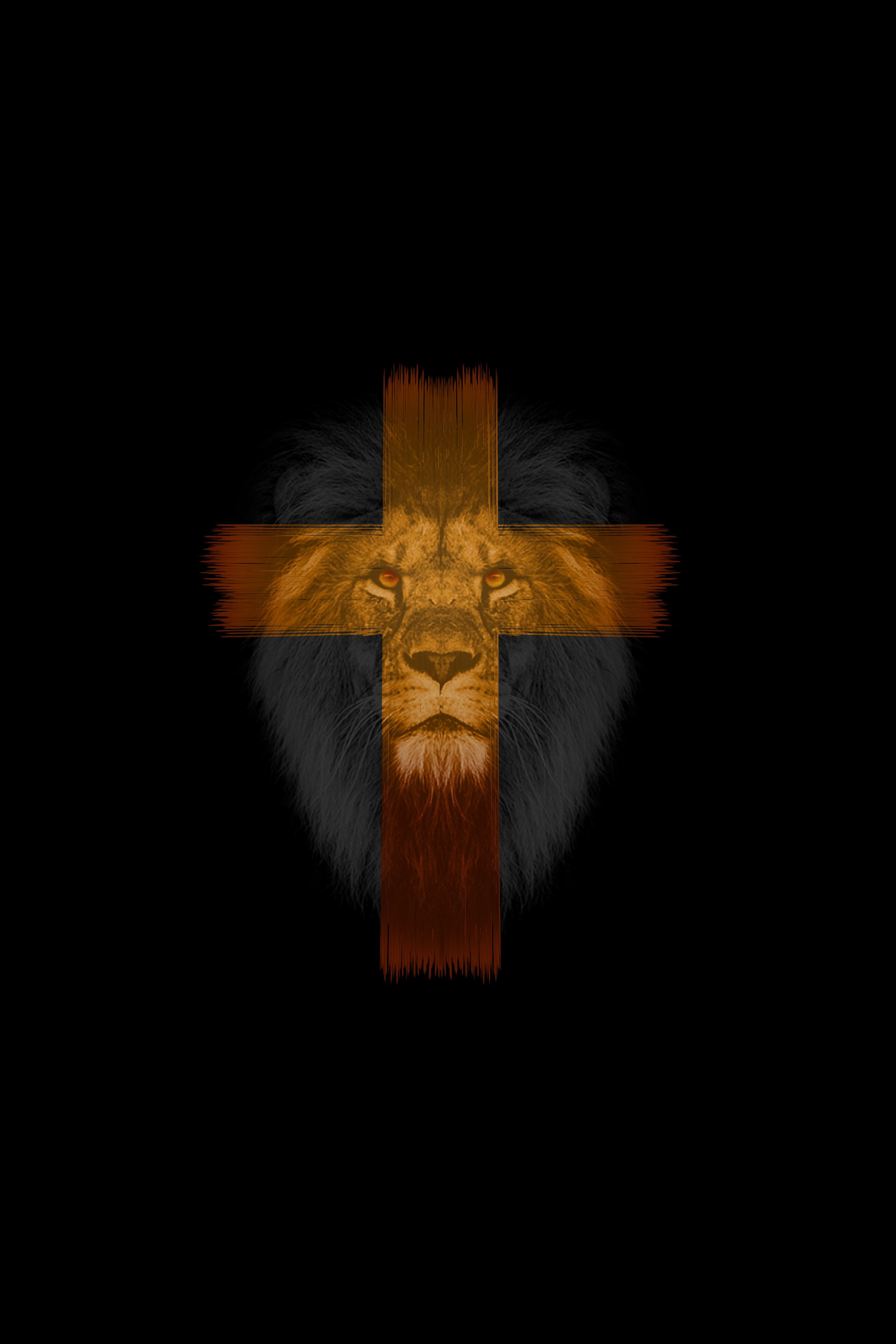 cross, lion, animals, dark, muzzle Aesthetic wallpaper