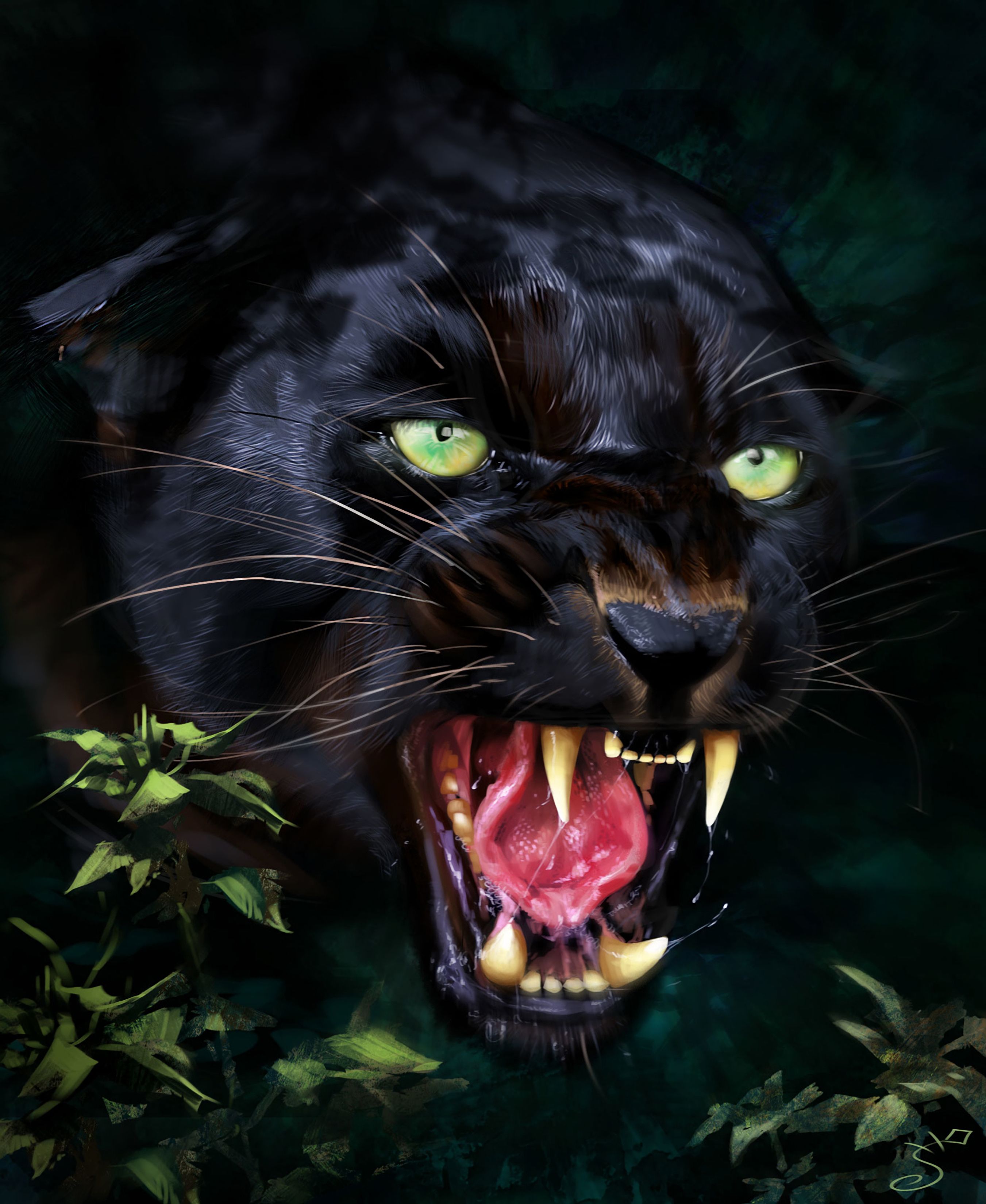 art, grin, fangs, jaguar, predator HD wallpaper