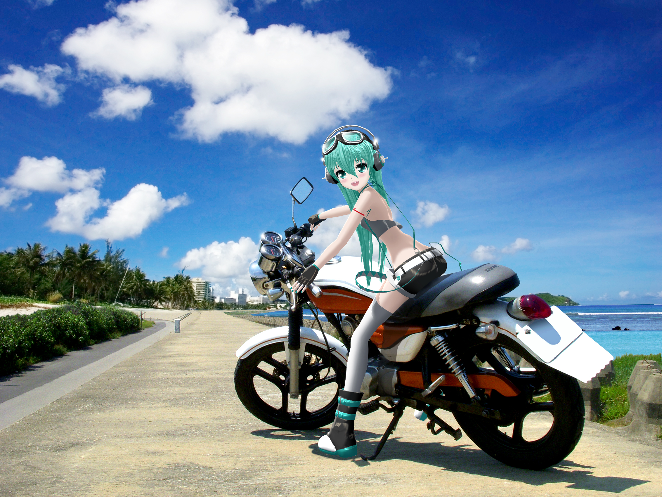Хатсуне Мику на мотоцикле