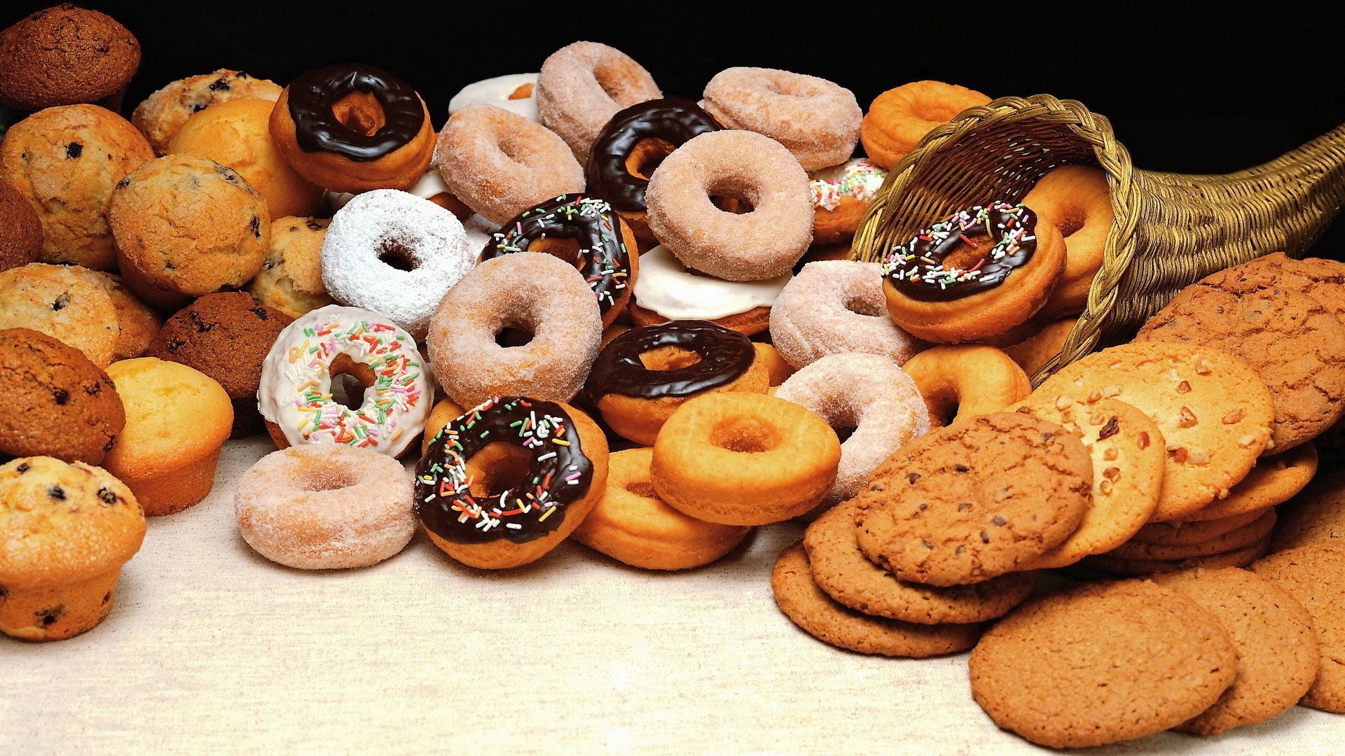 donuts, bakery products, food, cookies, assorted, baking, diversity, variety