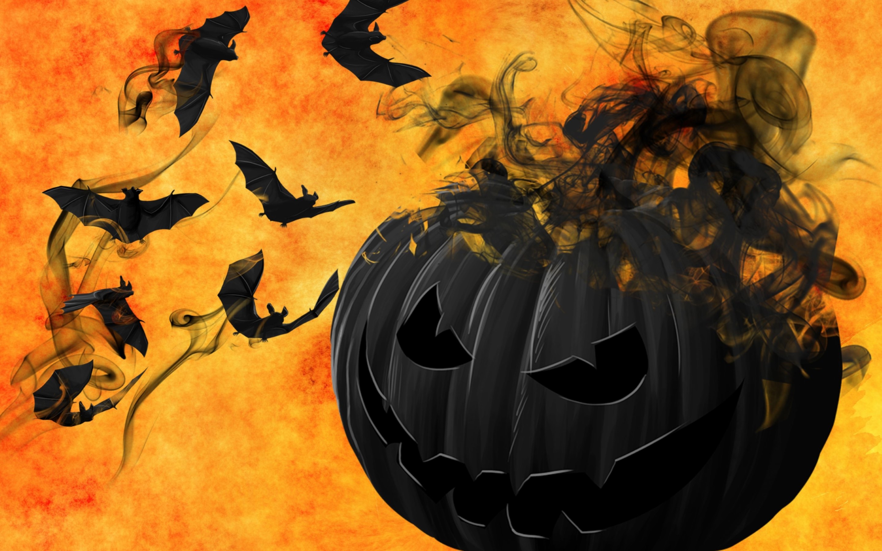 bat, holiday, halloween, black, dark, orange (color), pumpkin Image for desktop