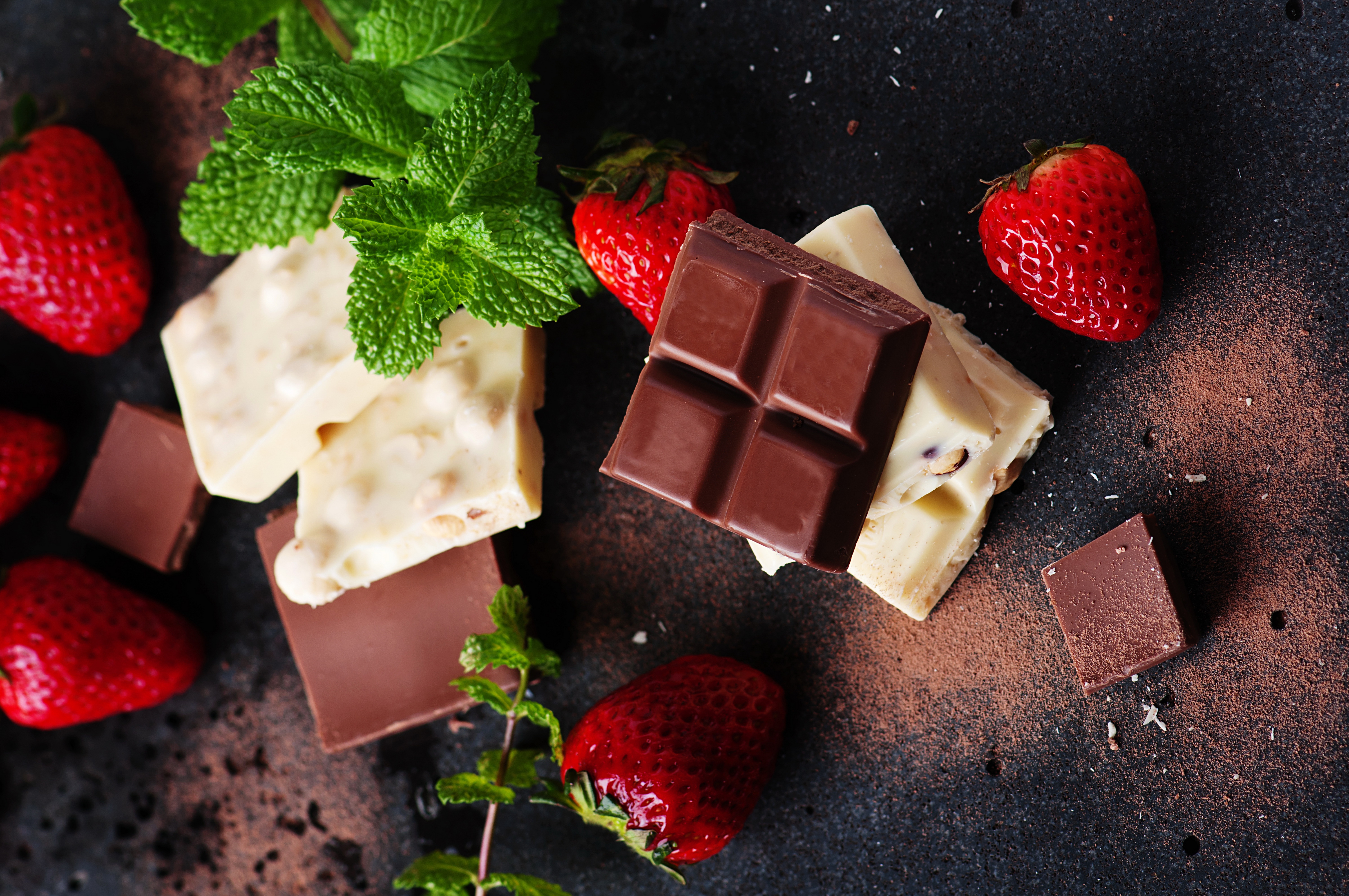 food, still life, chocolate, mint, strawberry 4K for PC