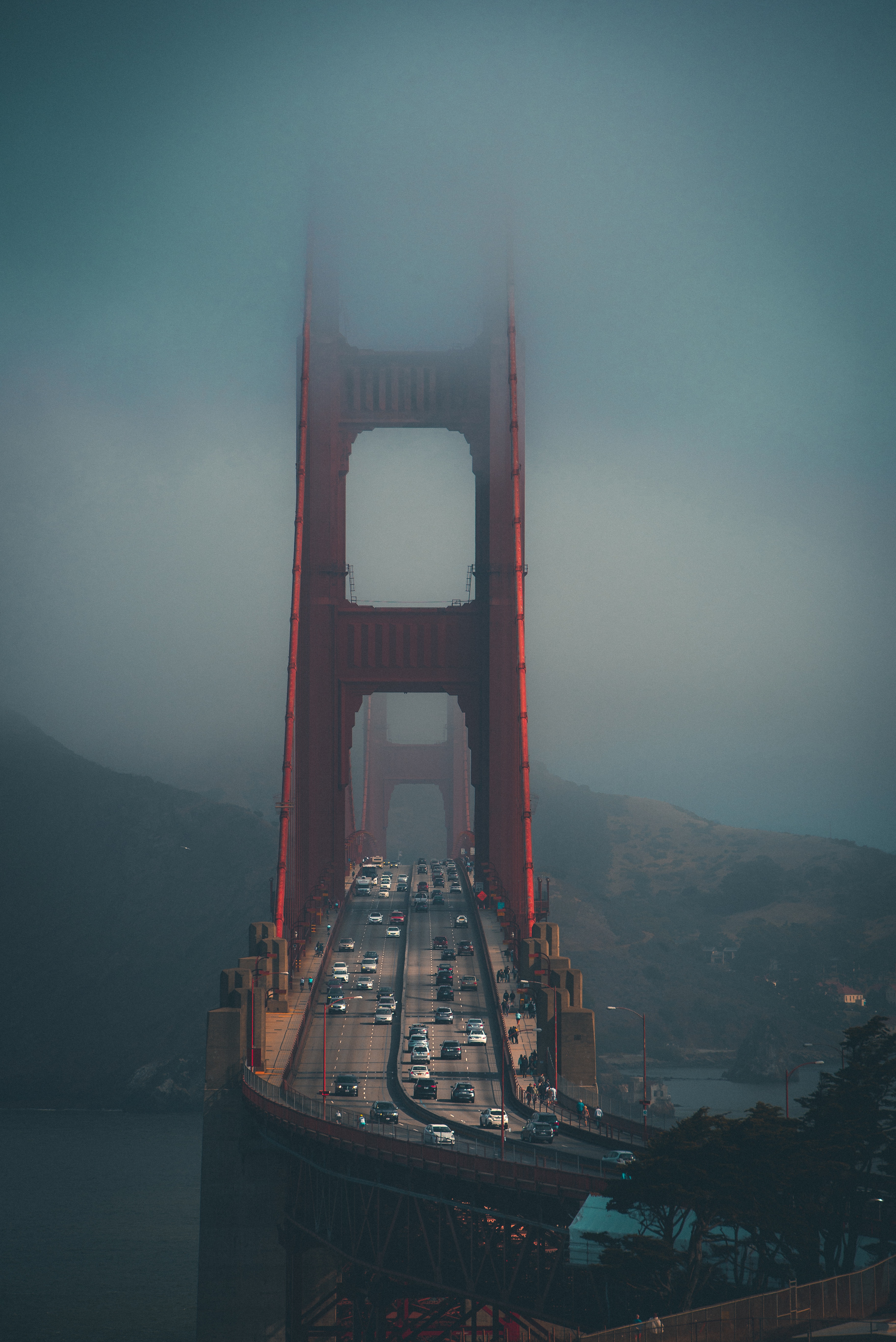 city, traffic, movement, bridge, cities, fog 4K